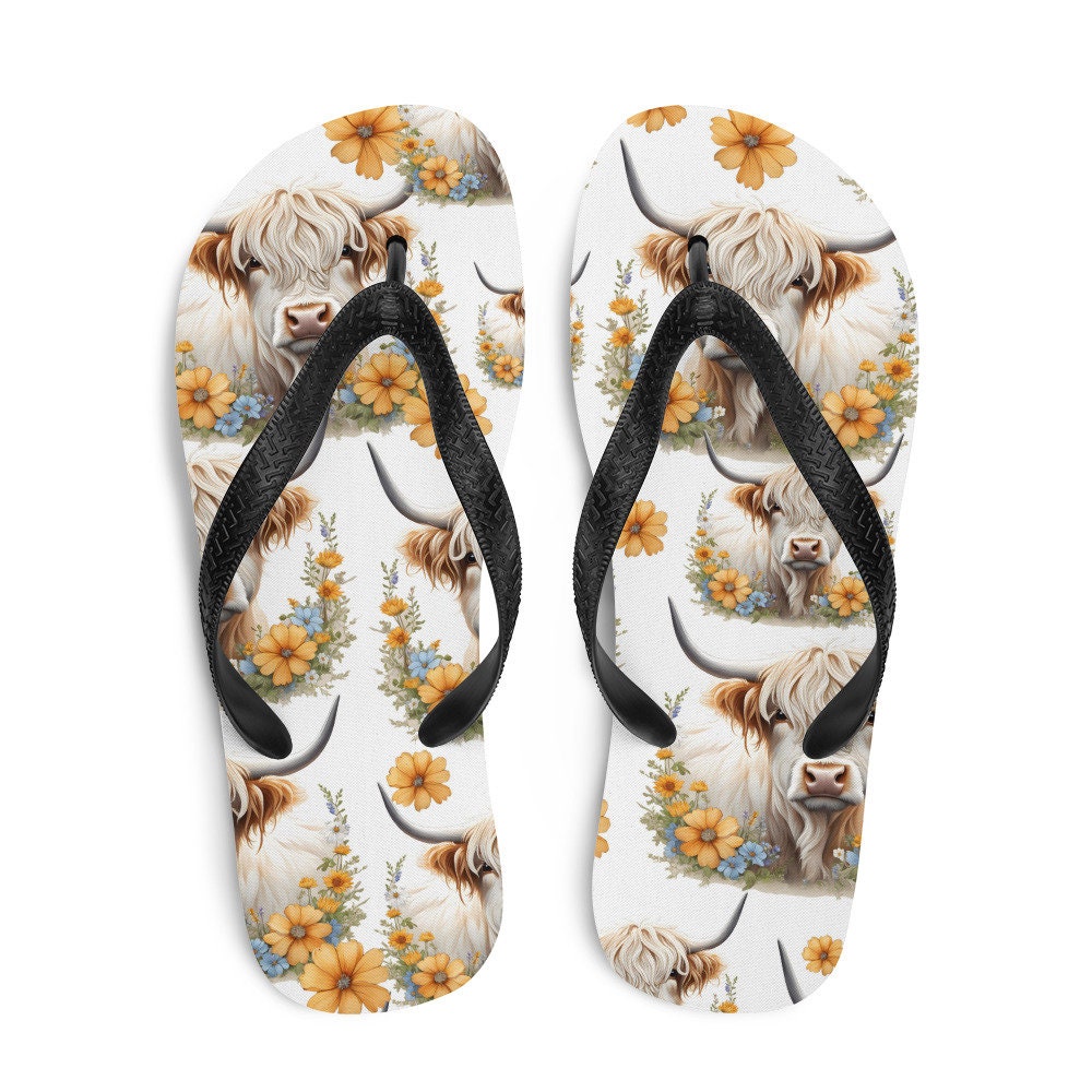 Emerald  Blossoms - For the Love of Highland Cows Flip-Flops