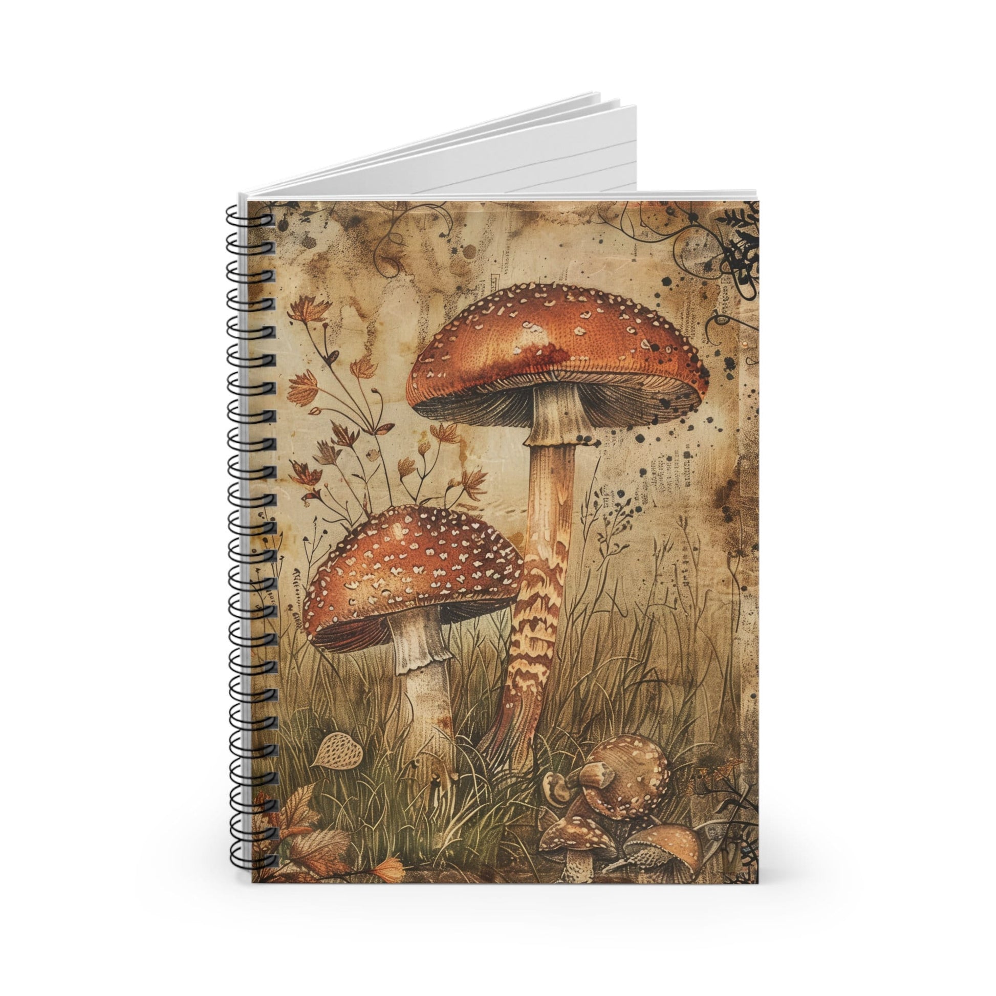 Mushroom Notebook 118-Page Spiral Ruled Line Paper Ideal for Shopping Lists School Notes Poems | 6x8 | Durable Metal Binding Stylish Cover