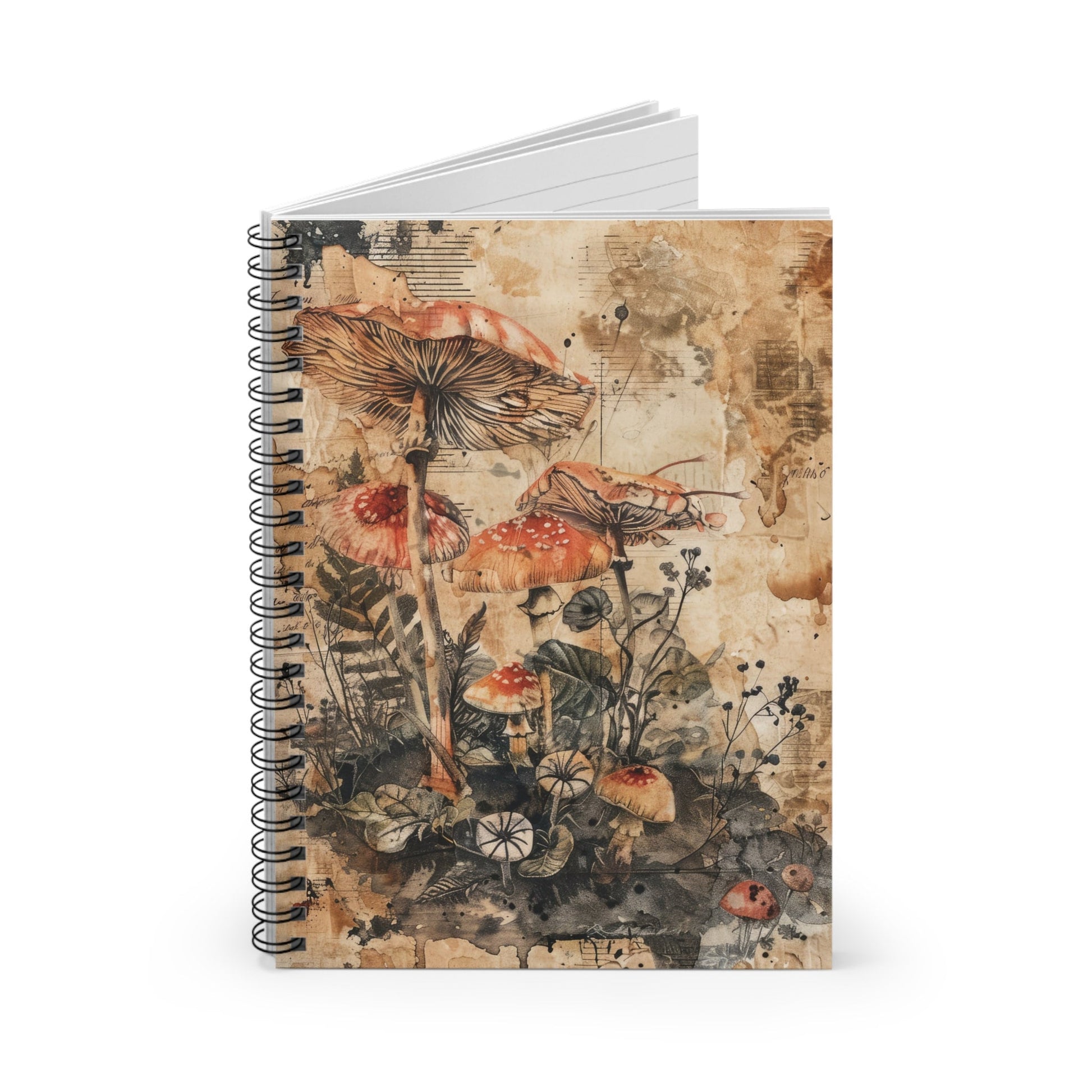 Mushroom Notebook 118-Page Spiral Ruled Line Paper Ideal for Shopping Lists School Notes Poems | 6x8 | Durable Metal Binding Stylish Cover