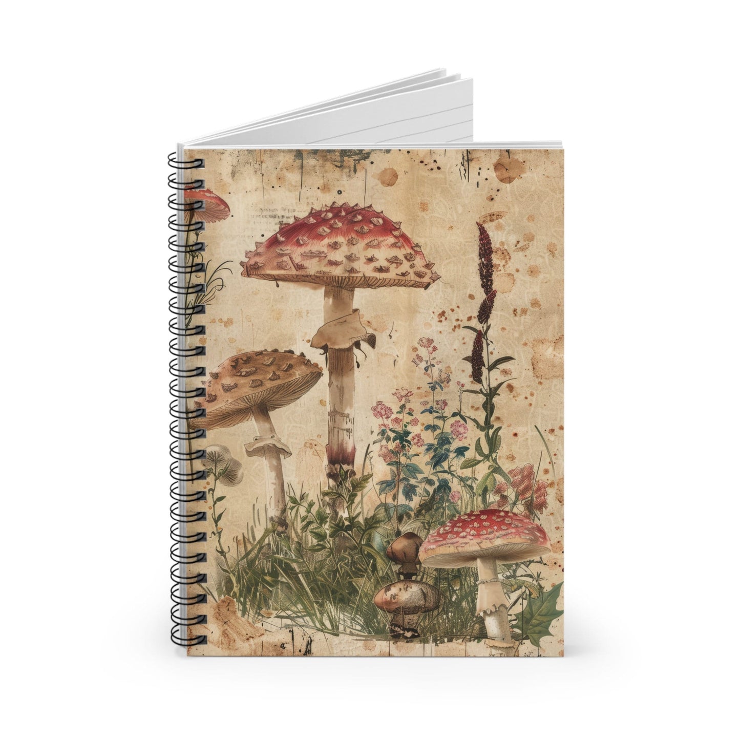 Mushroom Notebook 118-Page Spiral Ruled Line Paper Ideal for Shopping Lists School Notes Poems | 6x8 | Durable Metal Binding Stylish Cover