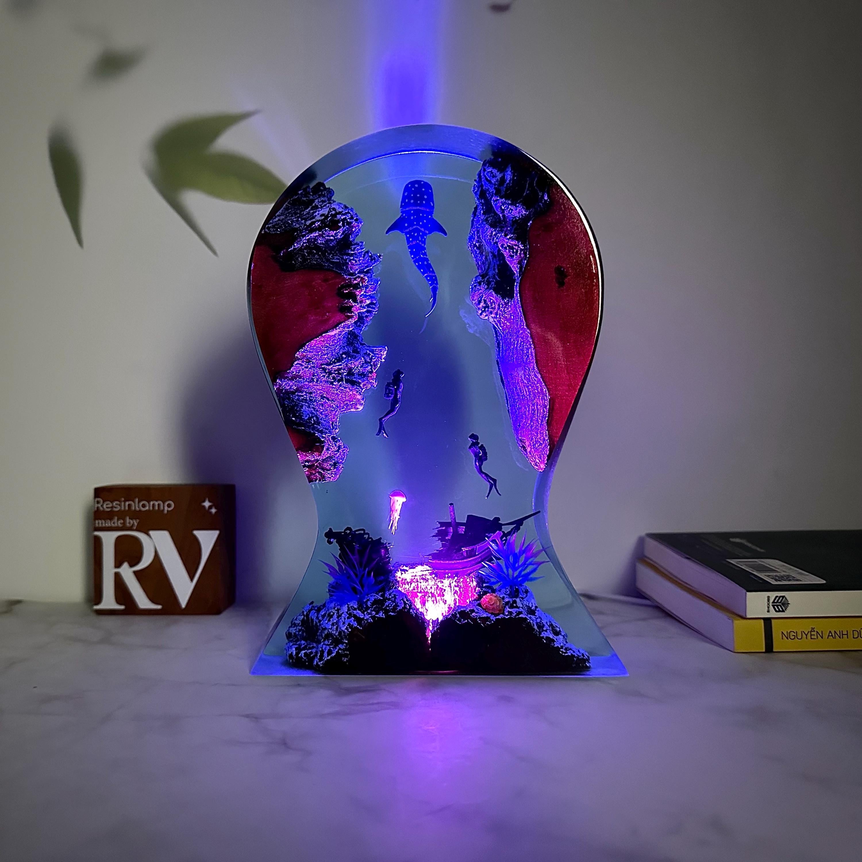 Whale Shark Epoxy Lamp: Handmade Headphone Stand, Rustic Gamer Night Light