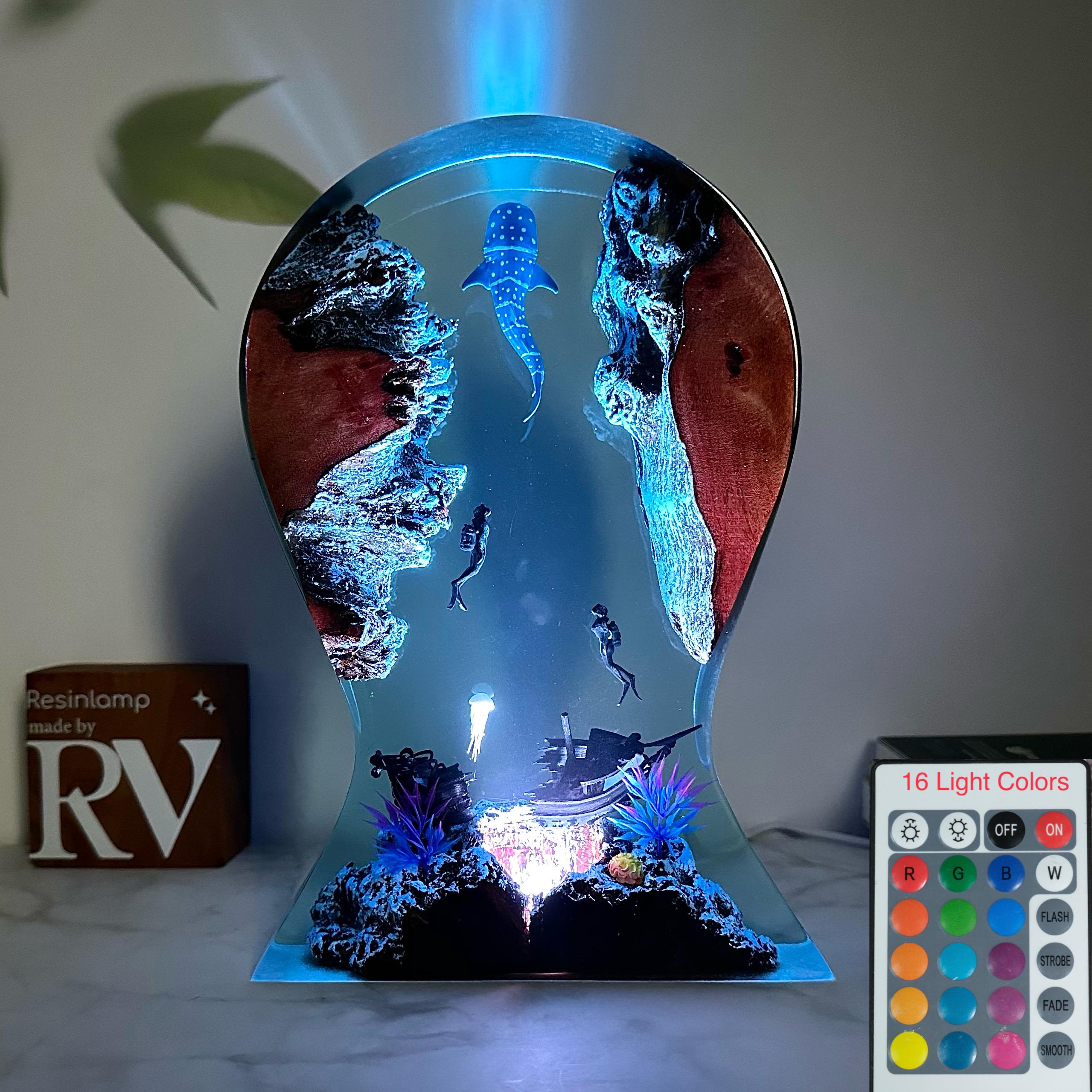 Whale Shark Epoxy Lamp: Handmade Headphone Stand, Rustic Gamer Night Light