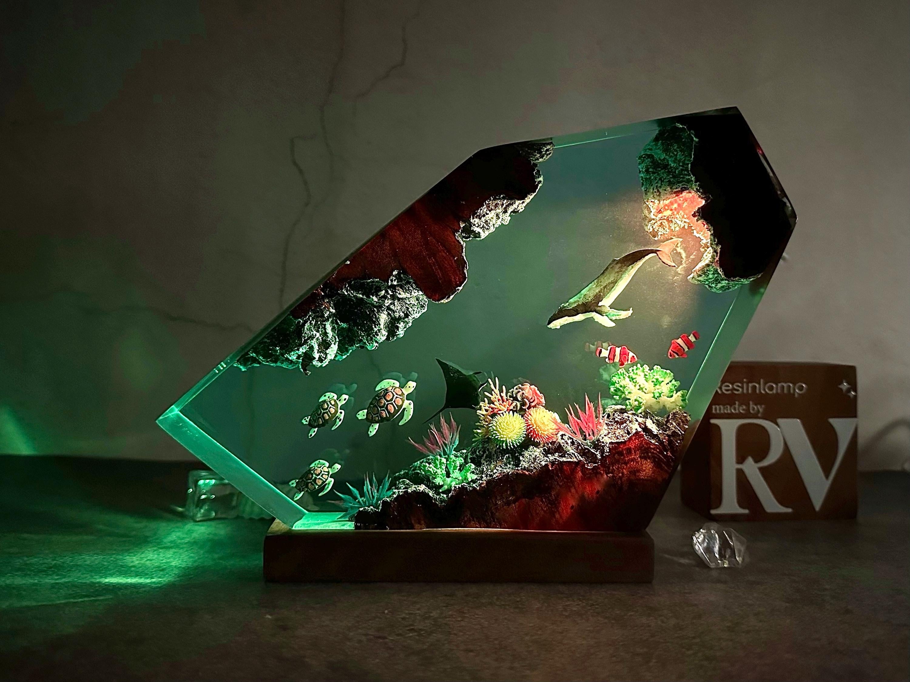 Custom Epoxy Resin Ocean Lamp, Whale, Turtle, Manta Ray Night Light,  resin art, gift for home, Gift for Kid, Unique Christmas