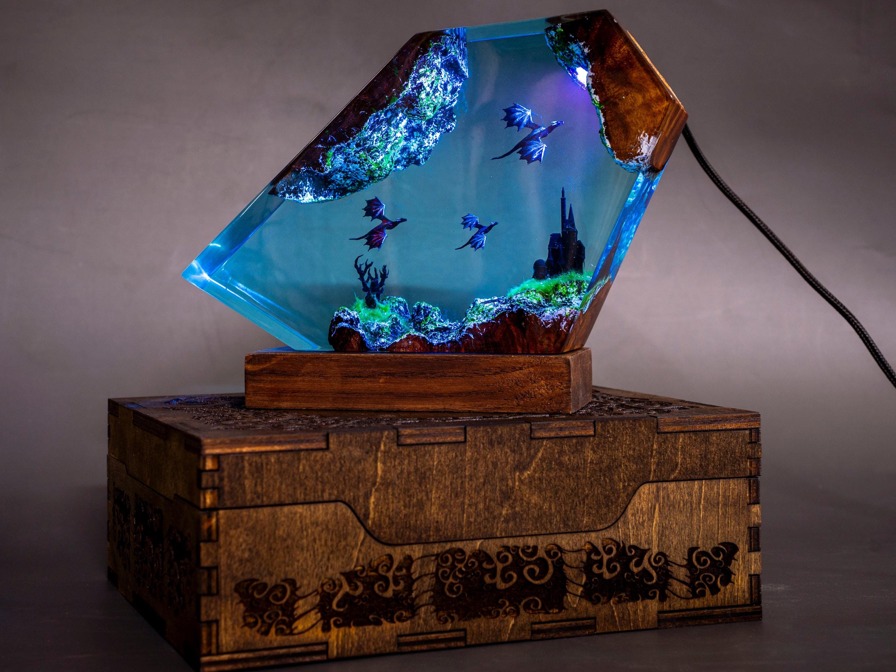 Fire and Ice Dragons Resin Lamp – Handcrafted Night Light, Fantasy Duo Dragon Gift, Custom Room Decor
