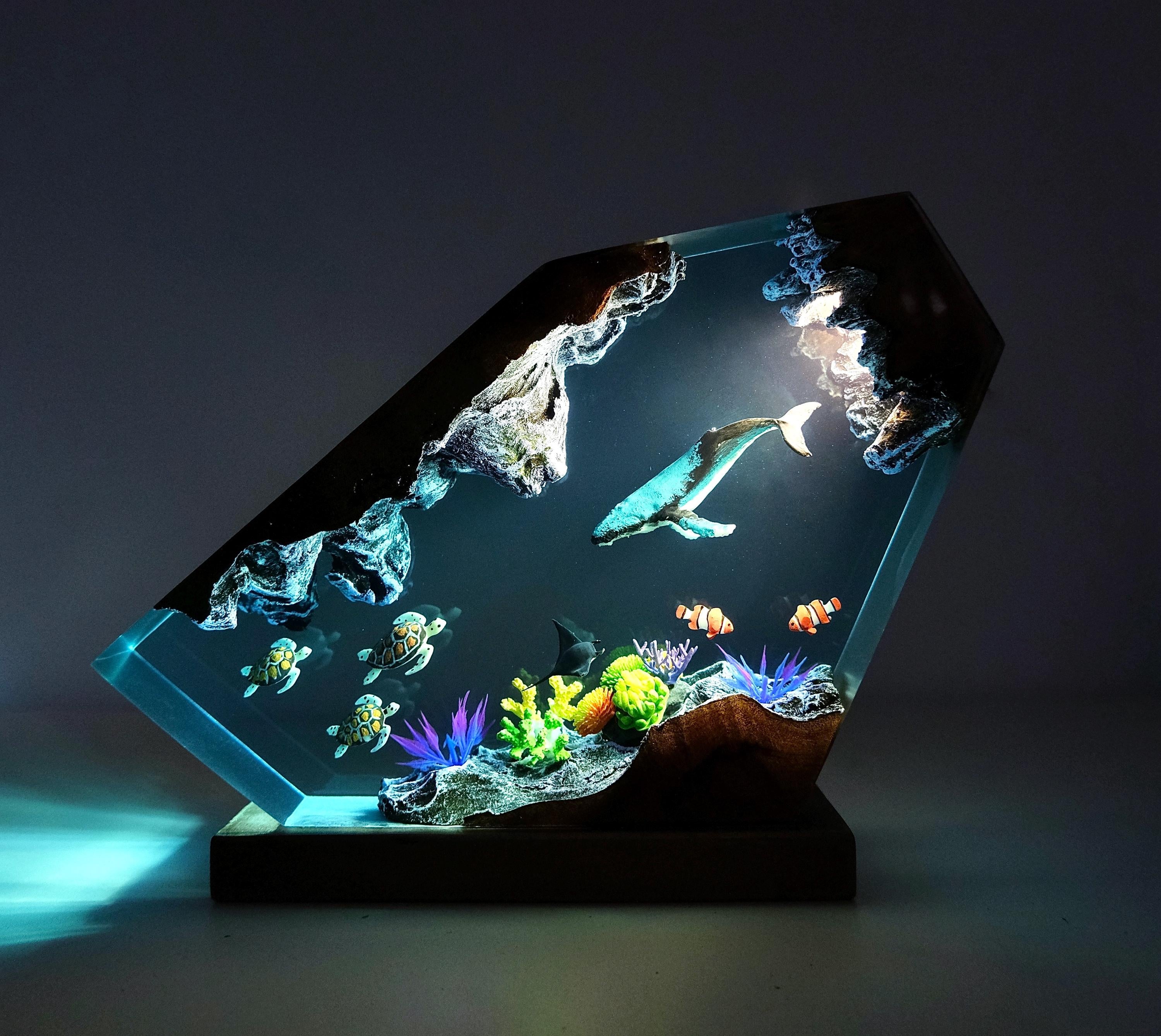 Custom Epoxy Resin Ocean Lamp, Whale, Turtle, Manta Ray Night Light,  resin art, gift for home, Gift for Kid, Unique Christmas
