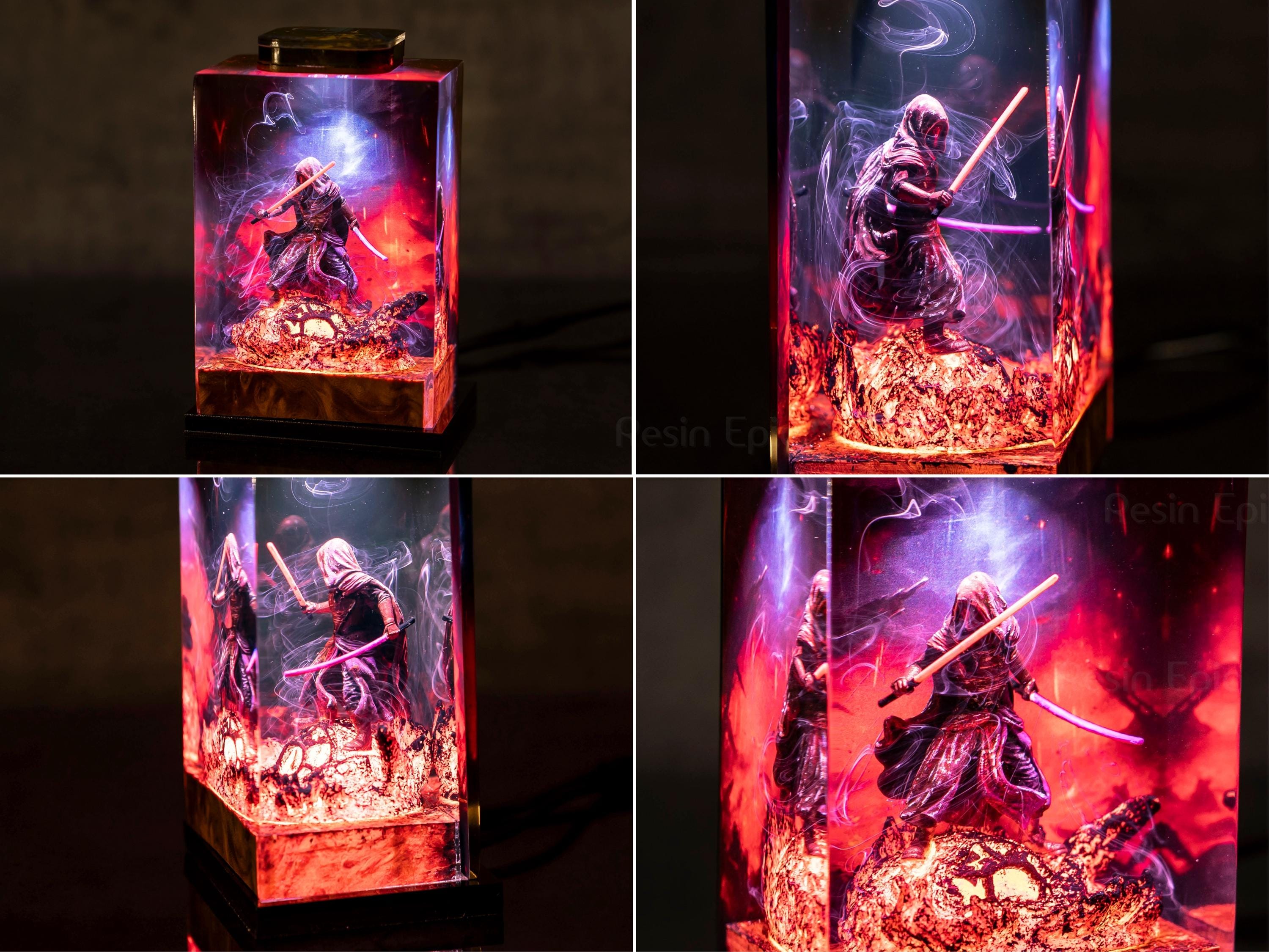 Darth vader diorama resin lamp, star war wall art for him, Sword lightsaber for gaming decor room