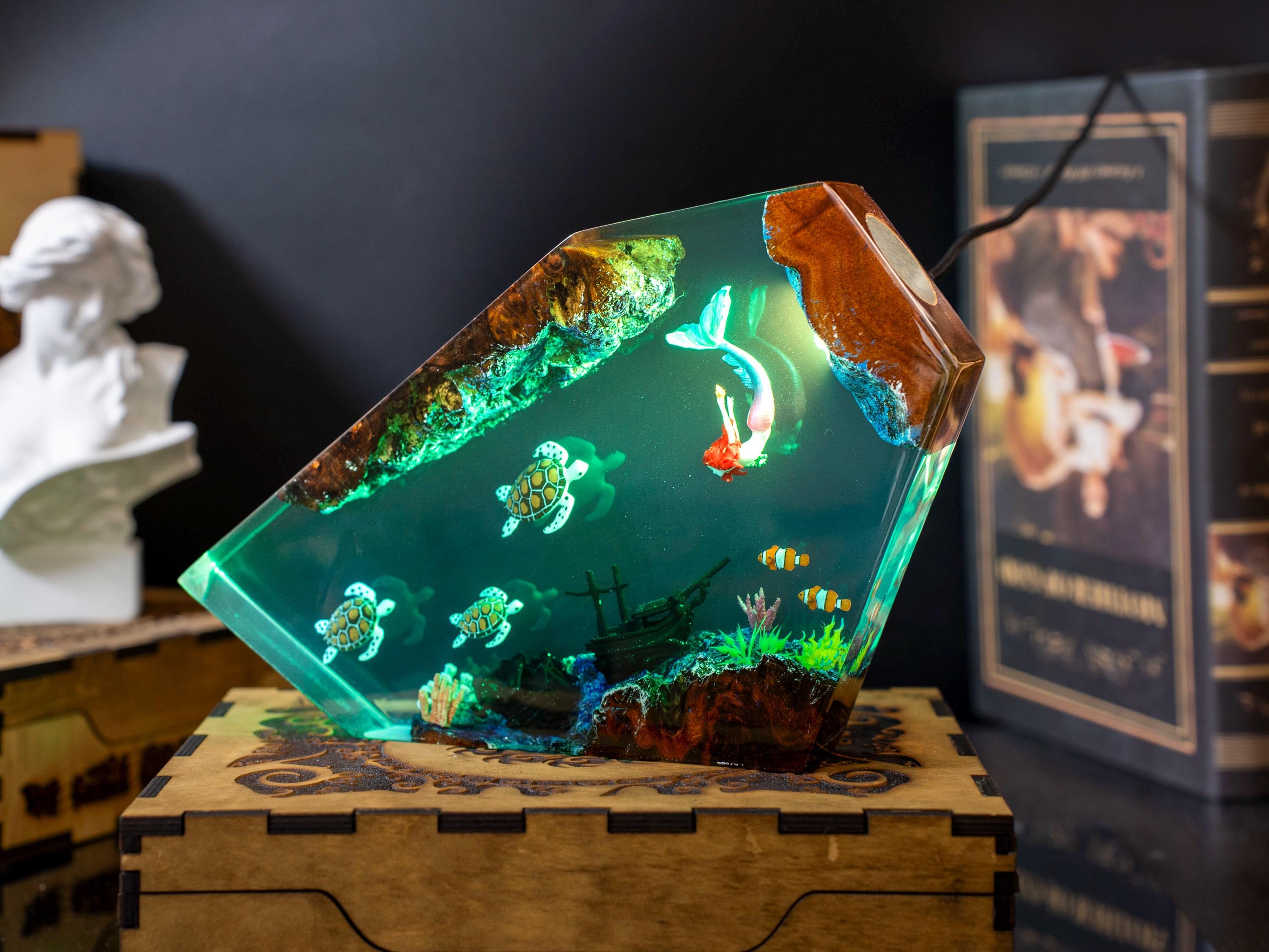 Turtle and Mermaid Resin night lights | Unique gift for daughter, Clownfish resin lamp - A picture of The Ocean in miniature, gift for mom
