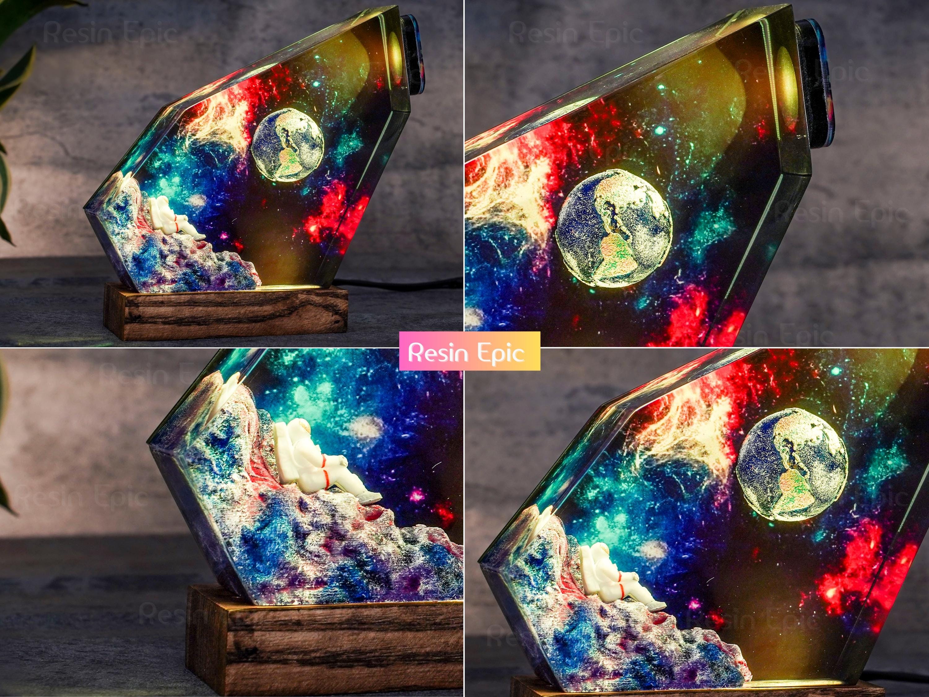 Astronaut Galaxy Epoxy Resin Lamp - Space Night Lights, Astronaut & Earth Night Light | Universe-Inspired LED Lamp, gift for him
