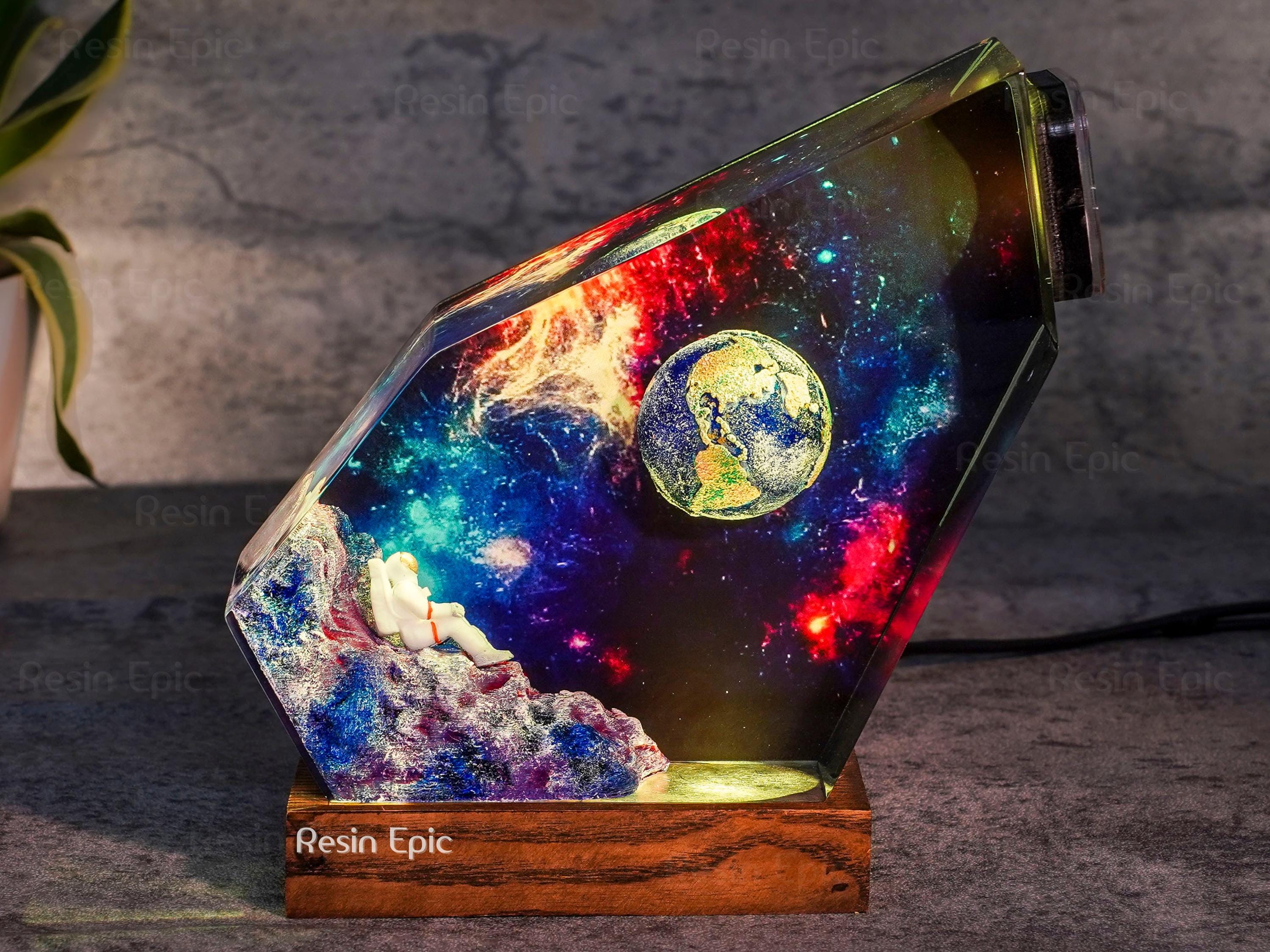 Astronaut Galaxy Epoxy Resin Lamp - Space Night Lights, Astronaut & Earth Night Light | Universe-Inspired LED Lamp, gift for him