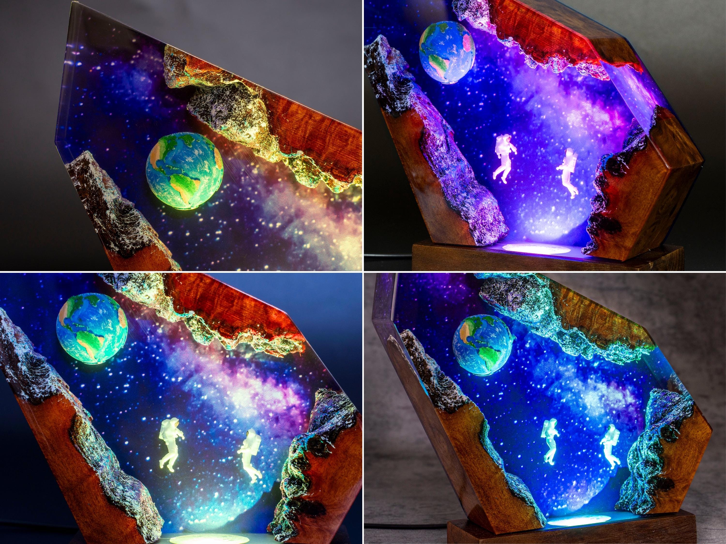 Astronaut Galaxy Epoxy Resin Lamp - Space Night Lights, Astronaut & Earth Night Light | Universe-Inspired LED Lamp, gift for him