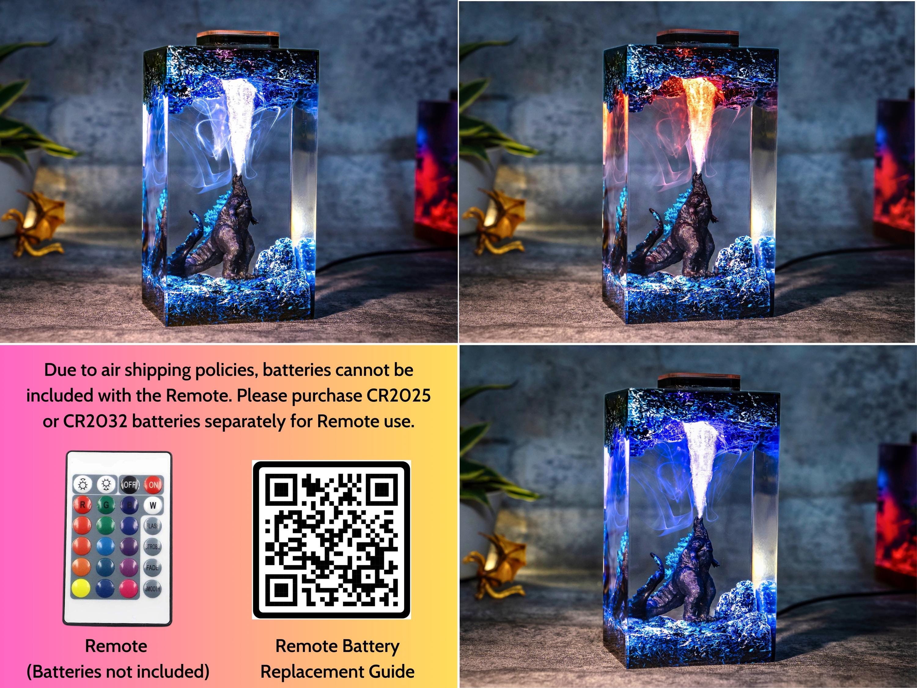 Godzilla Handmade decor Epoxy Lamp- diorama resin lamp, handmade gifts for him, home decoration, godzilla lamp, mother's day