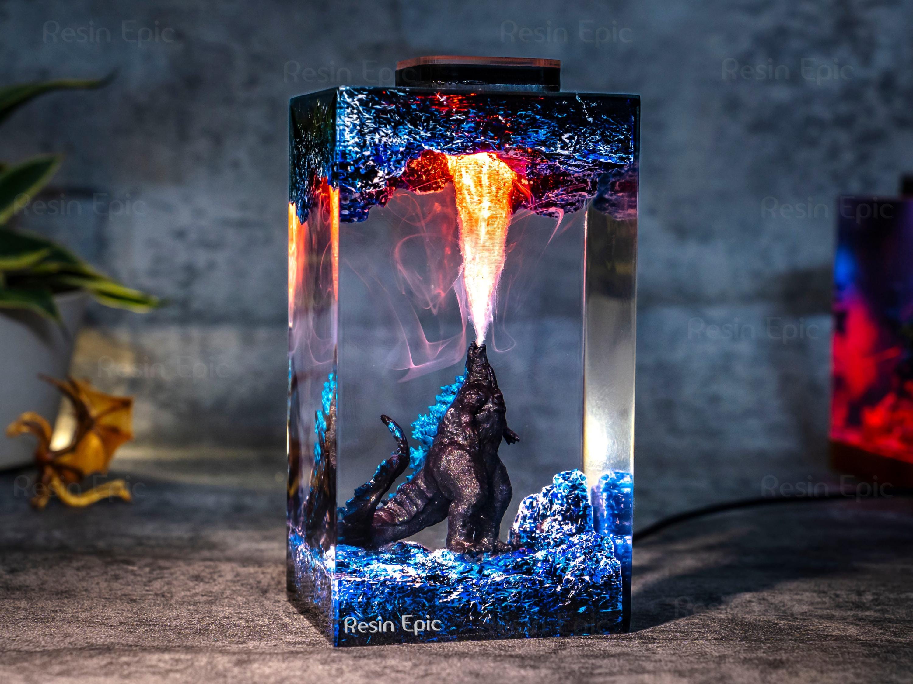 Godzilla Handmade decor Epoxy Lamp- diorama resin lamp, handmade gifts for him, home decoration, godzilla lamp, mother's day