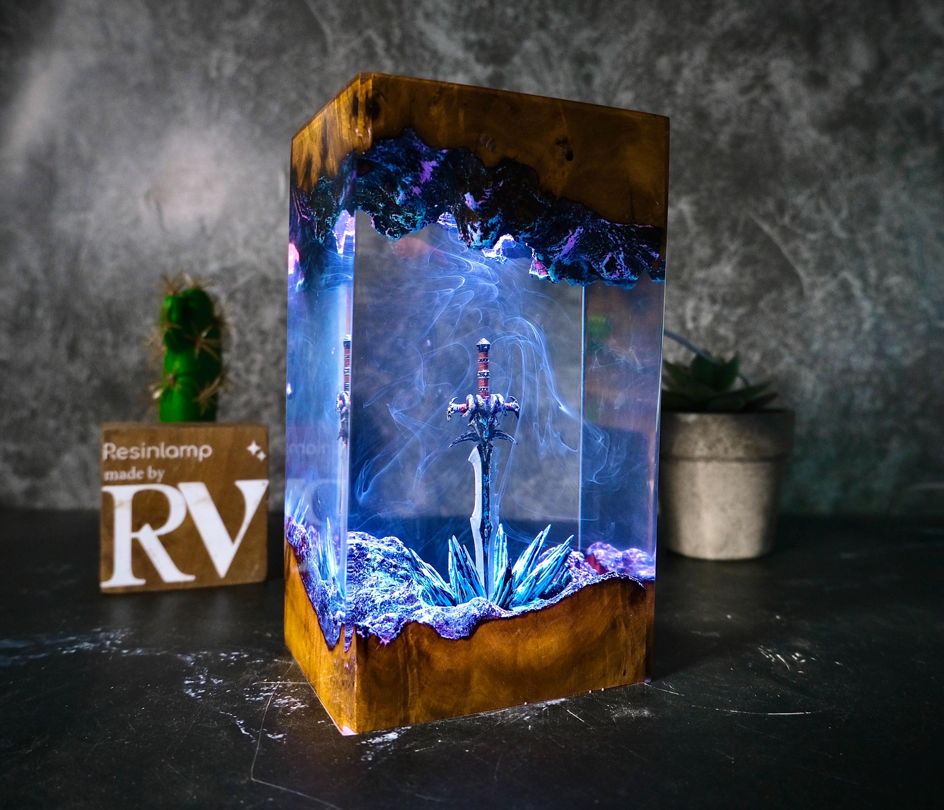 Handmade Icebound Sword Sword Resin Lamp: Gamer Decor Gift, gift for him, gift for gamer, Handmade Sword figure, Fantasy world, Home Decor.