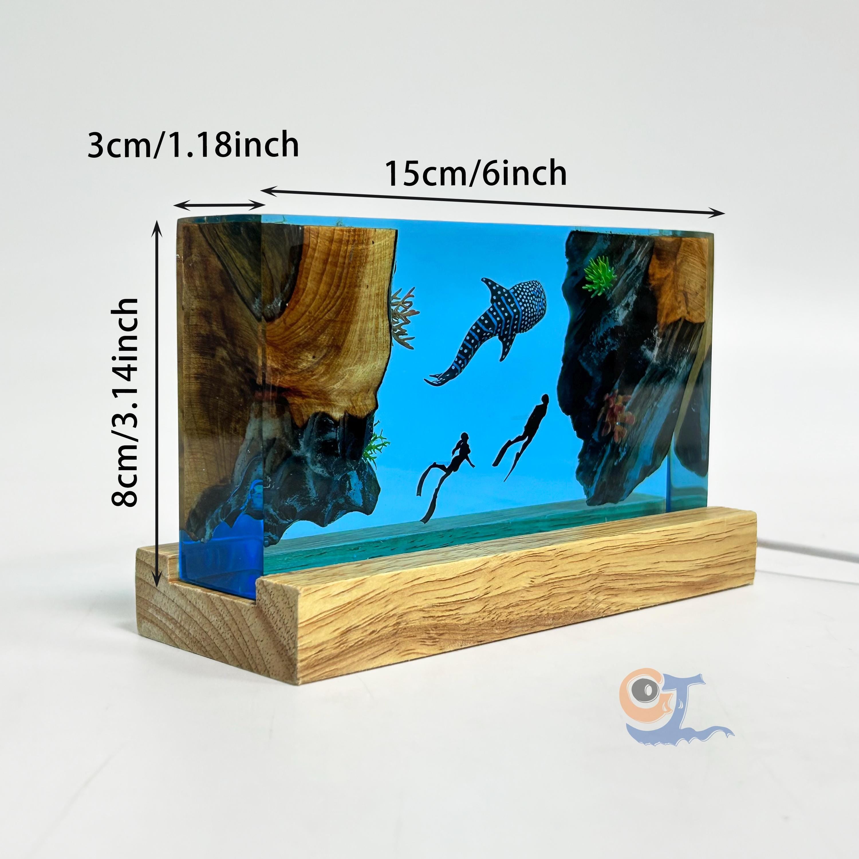 Whale Shark Resin Lamp, Ocean Scene, Divers, Wood Base Home Decor, Halloween Gifts, Christmas Gifts, Handmade Gifts for Kids, Divers Crafts