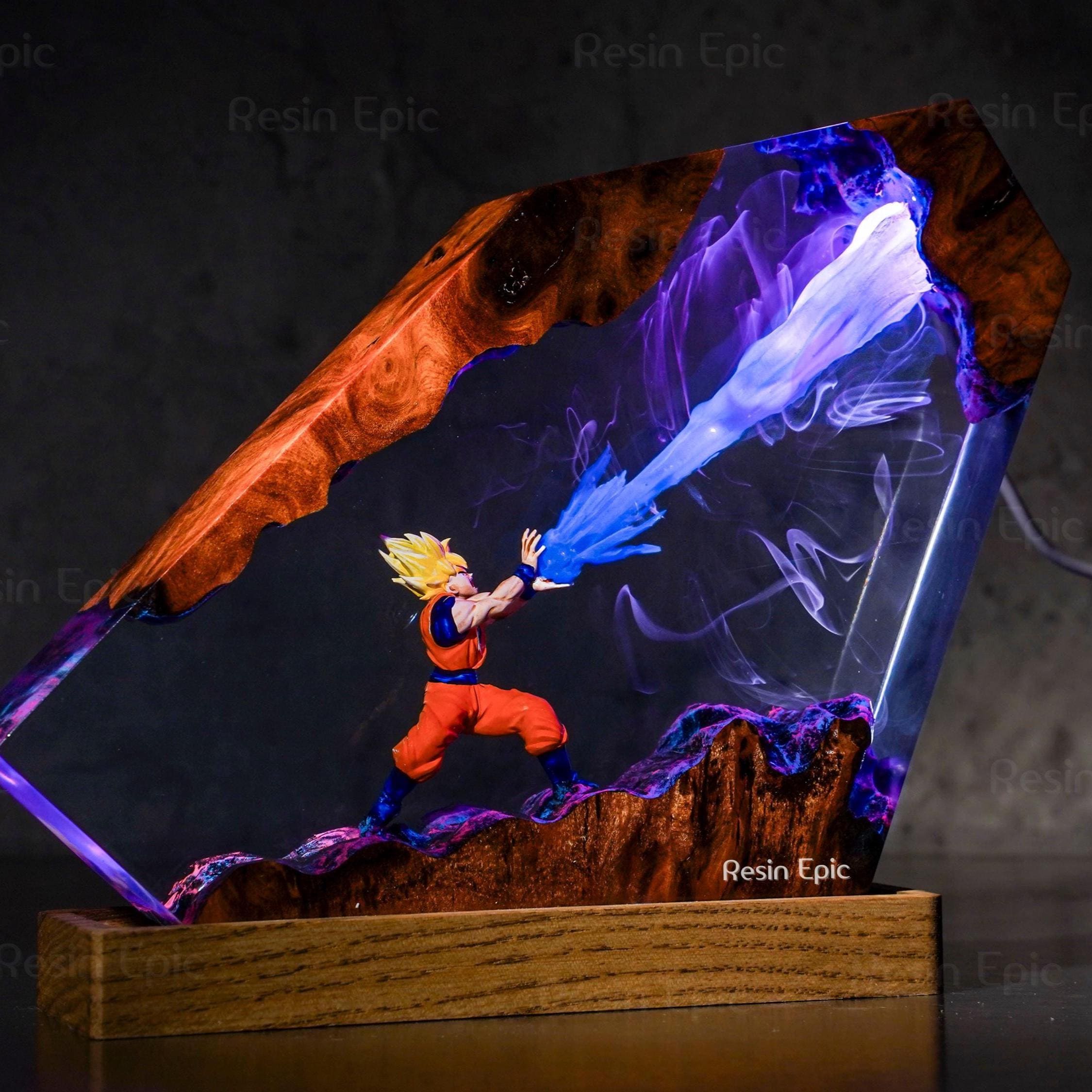 Handcrafted Anime Resin Night Light - Japanese anime Epoxy Lamp, Dragon ball Majin Son, goku and vegeta