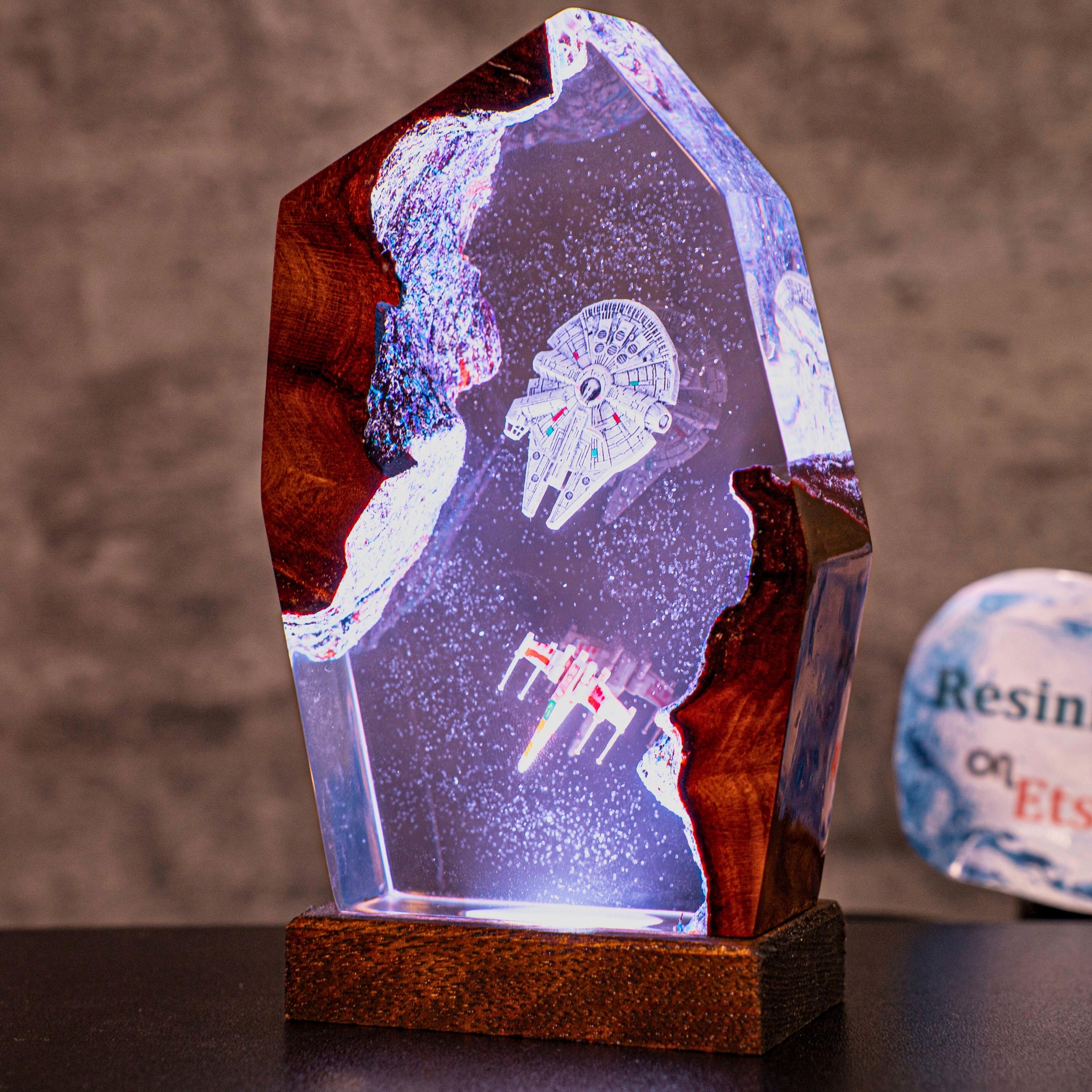 Millennium Falcon resin night light - Handmade Space Resin Lamp, Futuristic Starship Décor, Halloween gift, star war gift for him