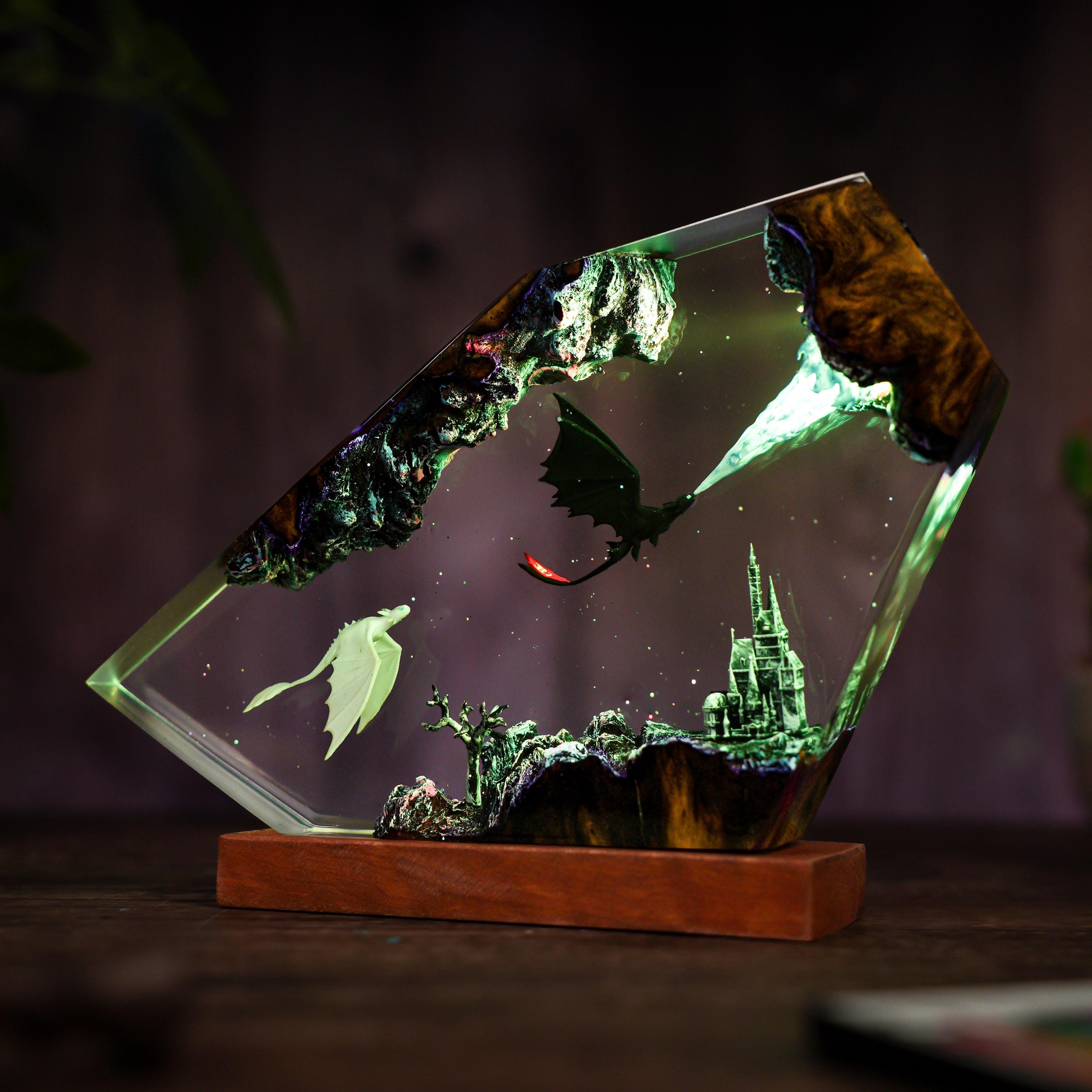 Handmade Fury dragon couple lamp, Fangless dragon Epoxy Resin Lamp, HTTYD Gift, Unique Gift, resin art, Housewarming Gifts Bedroom lamp
