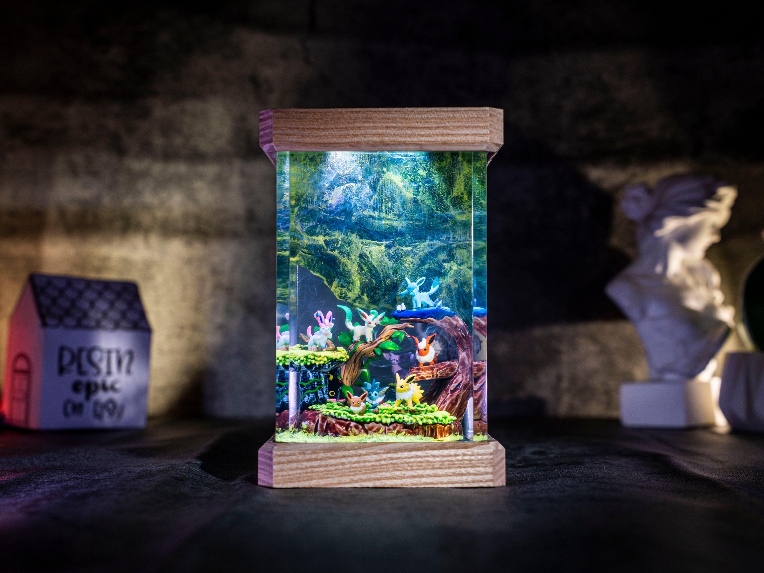 Eevee Evolution Resin Lamp, Unique Epoxy Lamp for Kid, custom night light, pokemon figure, mother's day gift ideas