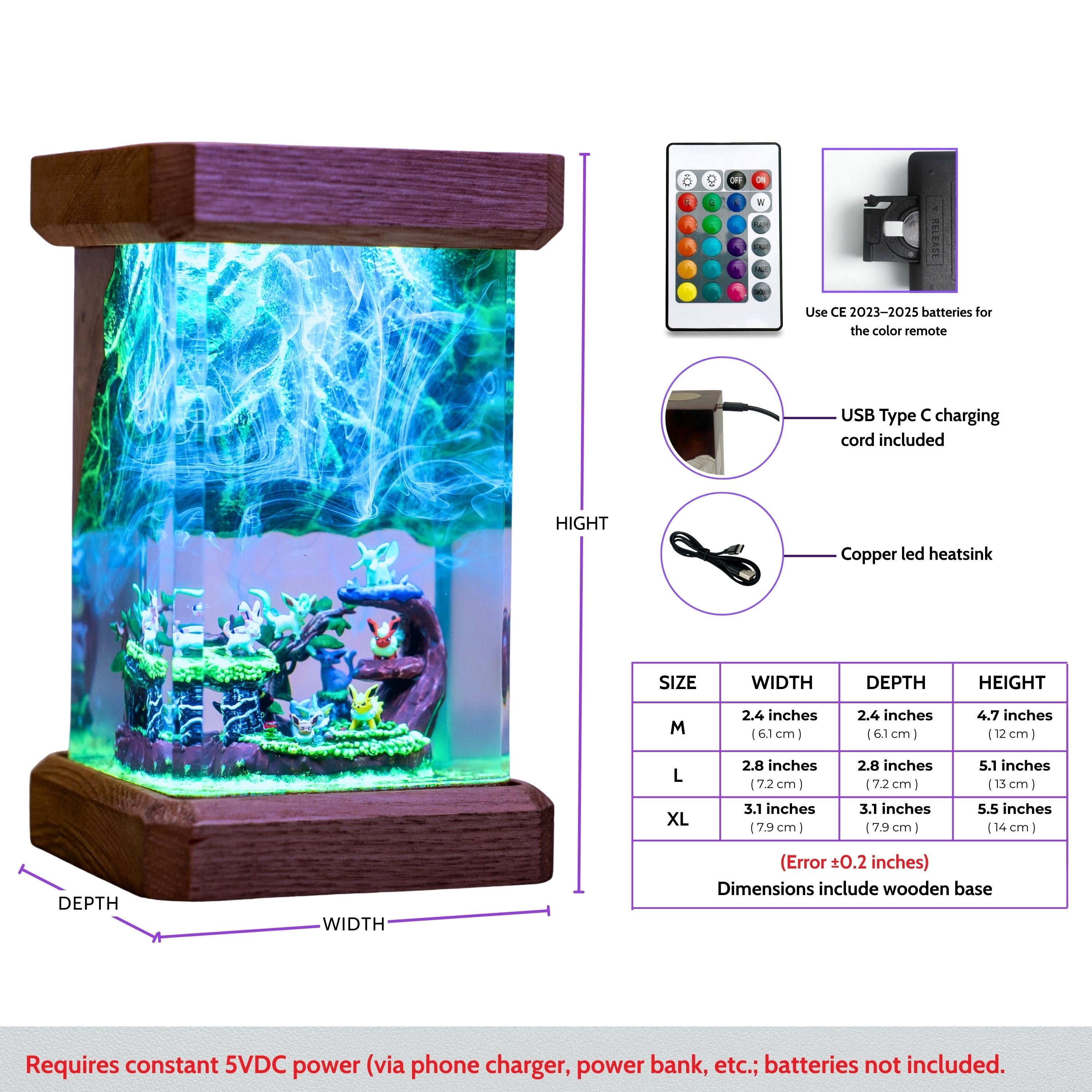 Eevee Evolution Resin Lamp, Unique Epoxy Lamp for Kid, custom night light, pokemon figure, mother's day gift ideas