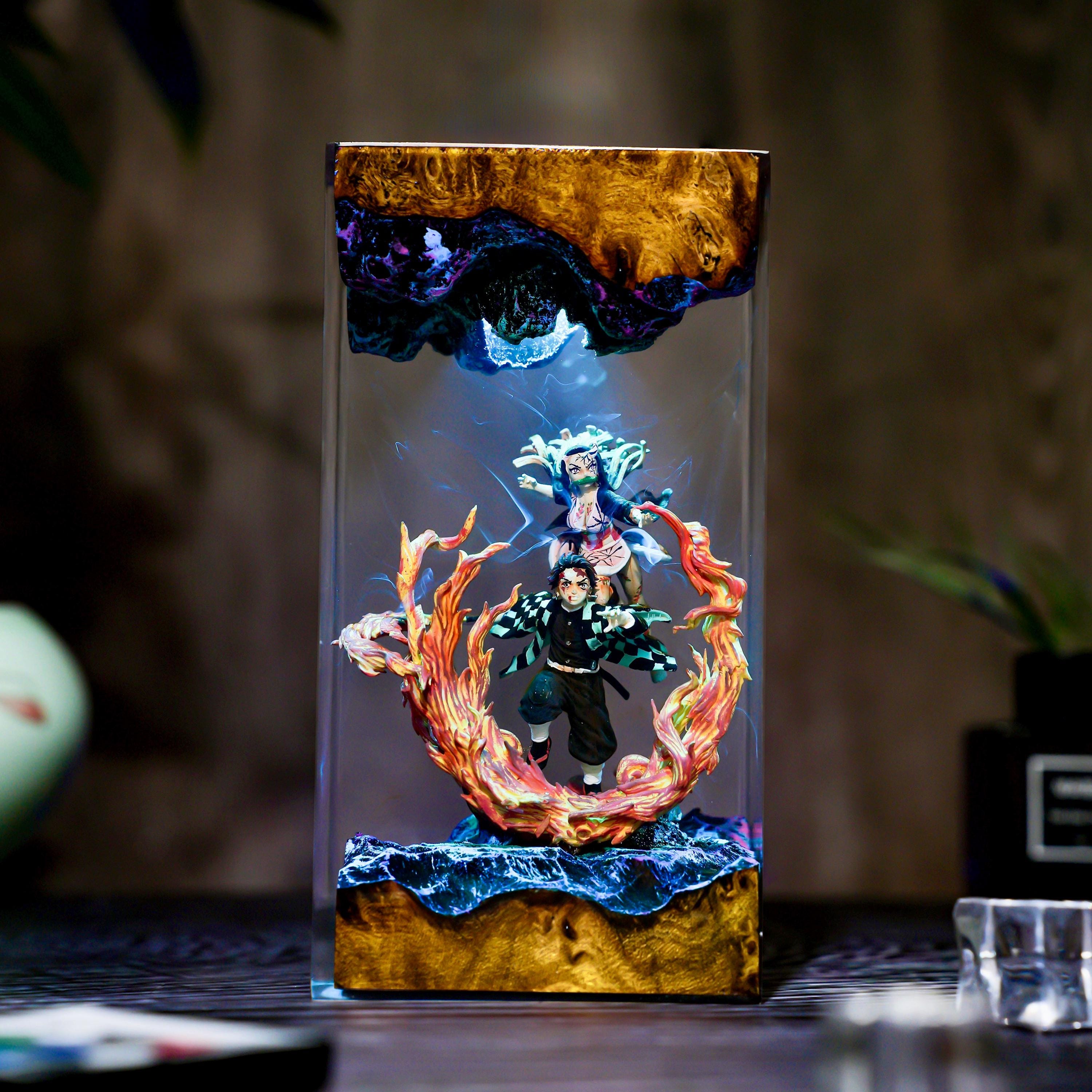 Handmade Anime Demon Hunter Resin lamp, Shadow Slayer, Tan.ziro and Ne.ruko figure, Hot Anime Model, Christmas idea gift