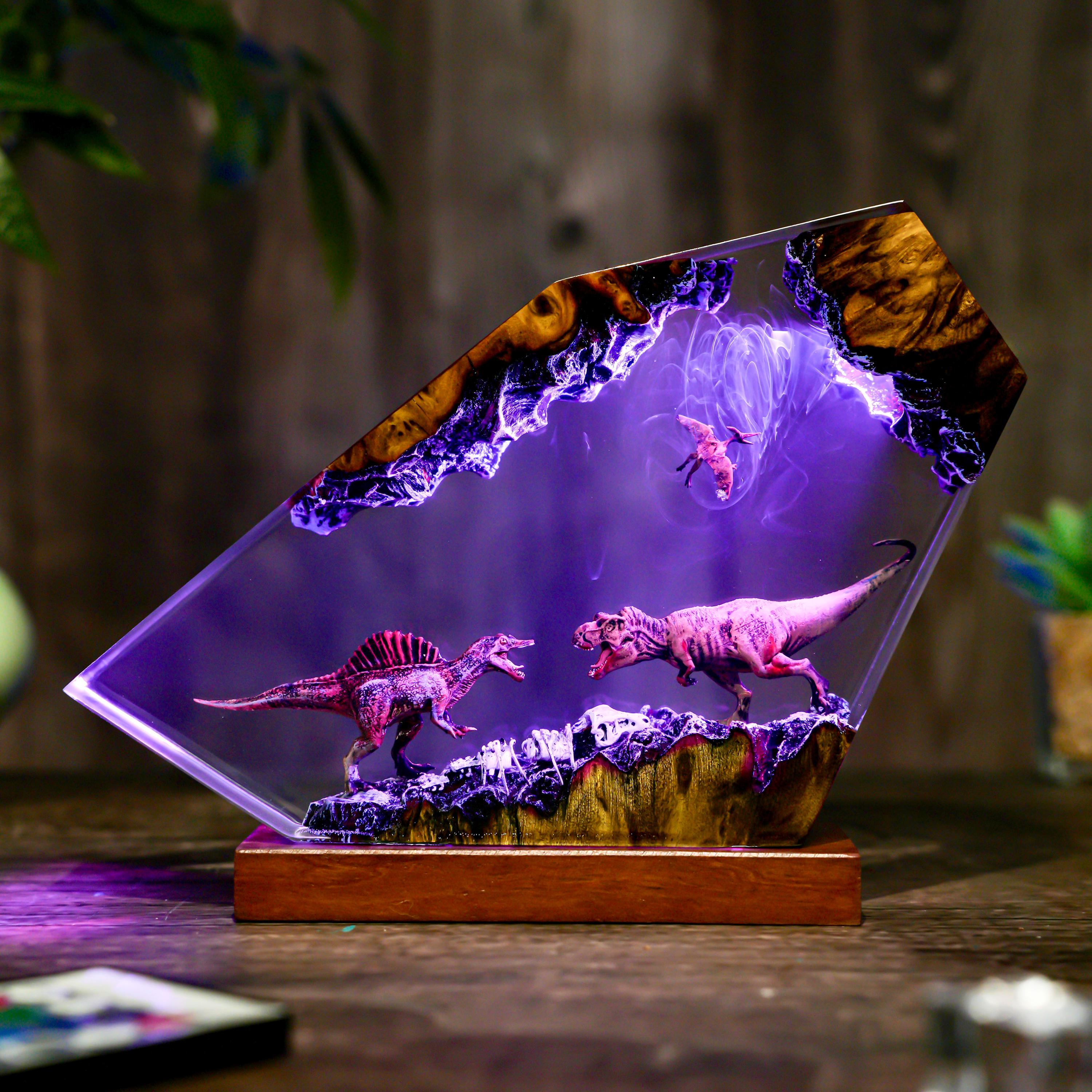Custom Spinosaurus vs T-rex Dinosaur lamp, Customer Jurassic night light, Animal Figurine Dinosaur statue, halloween gift, Christmas gift