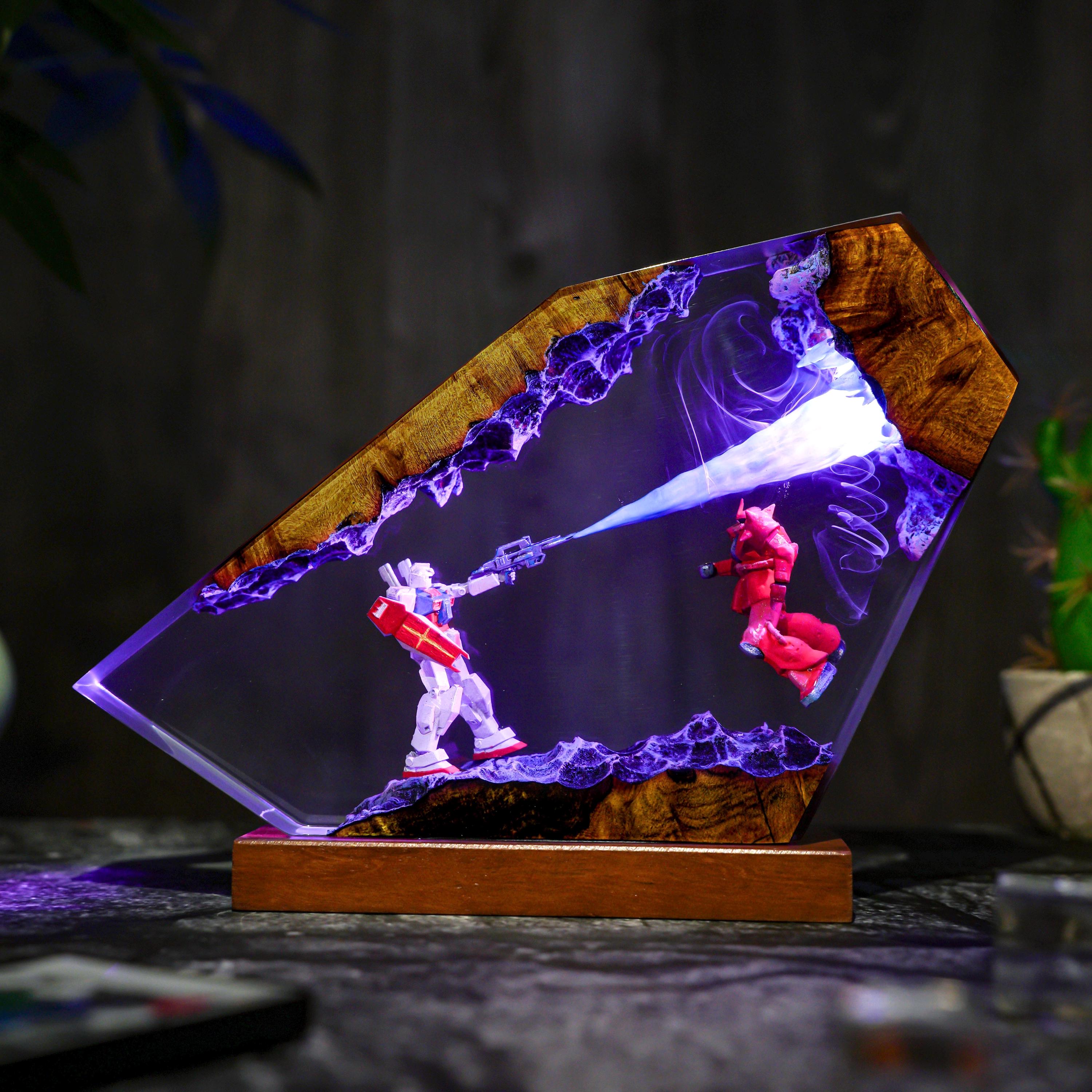 Diorama Battle Robot Lamp, Custom Gun.dam Resin, Gift for Hallowen, Gift for kids, Robot Figure, table lamp, gift for him, gamer gift