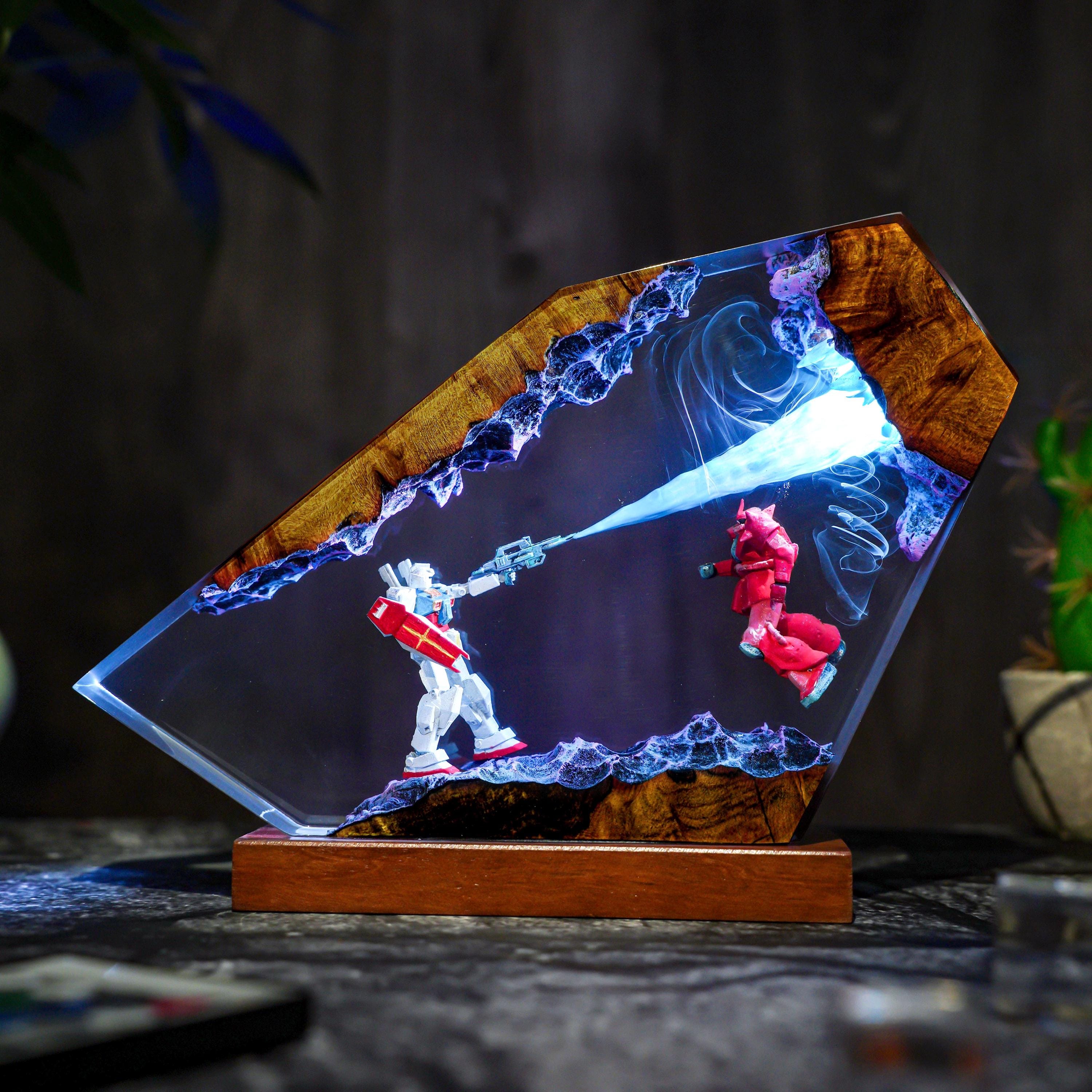 Diorama Battle Robot Lamp, Custom Gun.dam Resin, Gift for Hallowen, Gift for kids, Robot Figure, table lamp, gift for him, gamer gift