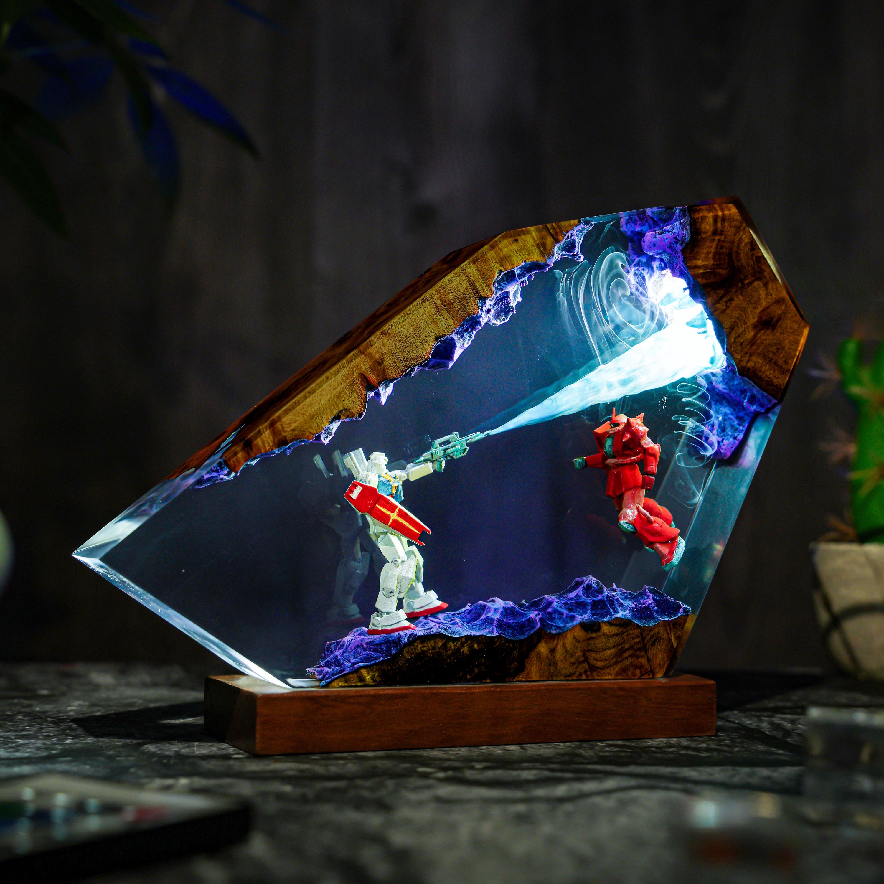 Diorama Battle Robot Lamp, Custom Gun.dam Resin, Gift for Hallowen, Gift for kids, Robot Figure, table lamp, gift for him, gamer gift