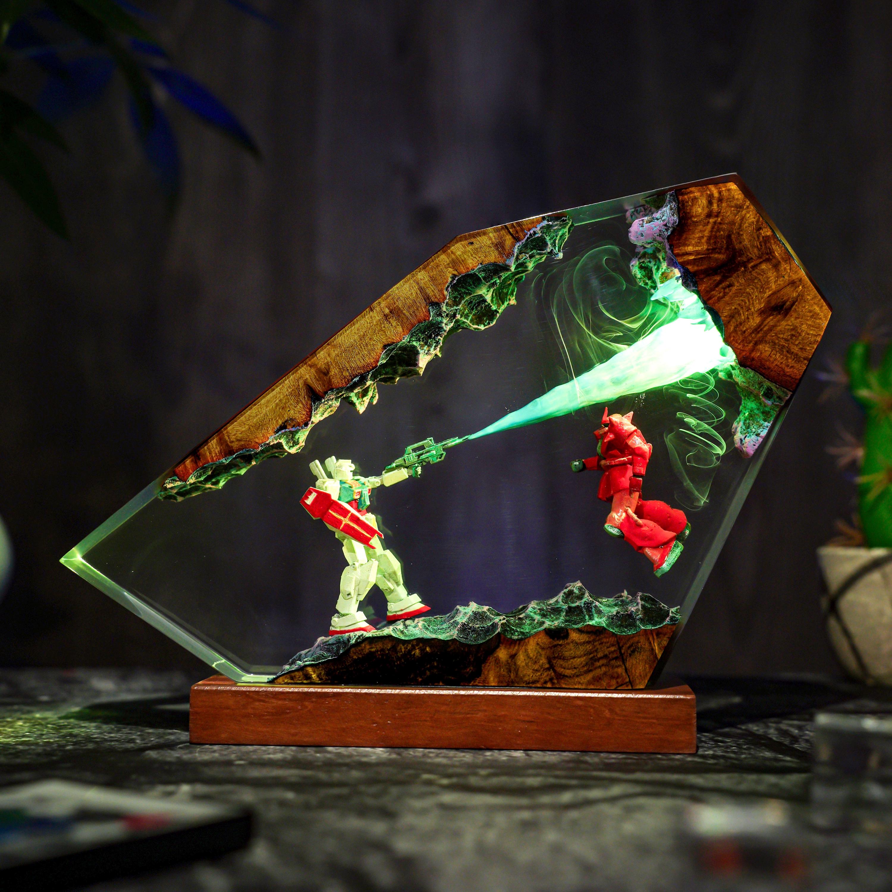 Diorama Battle Robot Lamp, Custom Gun.dam Resin, Gift for Hallowen, Gift for kids, Robot Figure, table lamp, gift for him, gamer gift