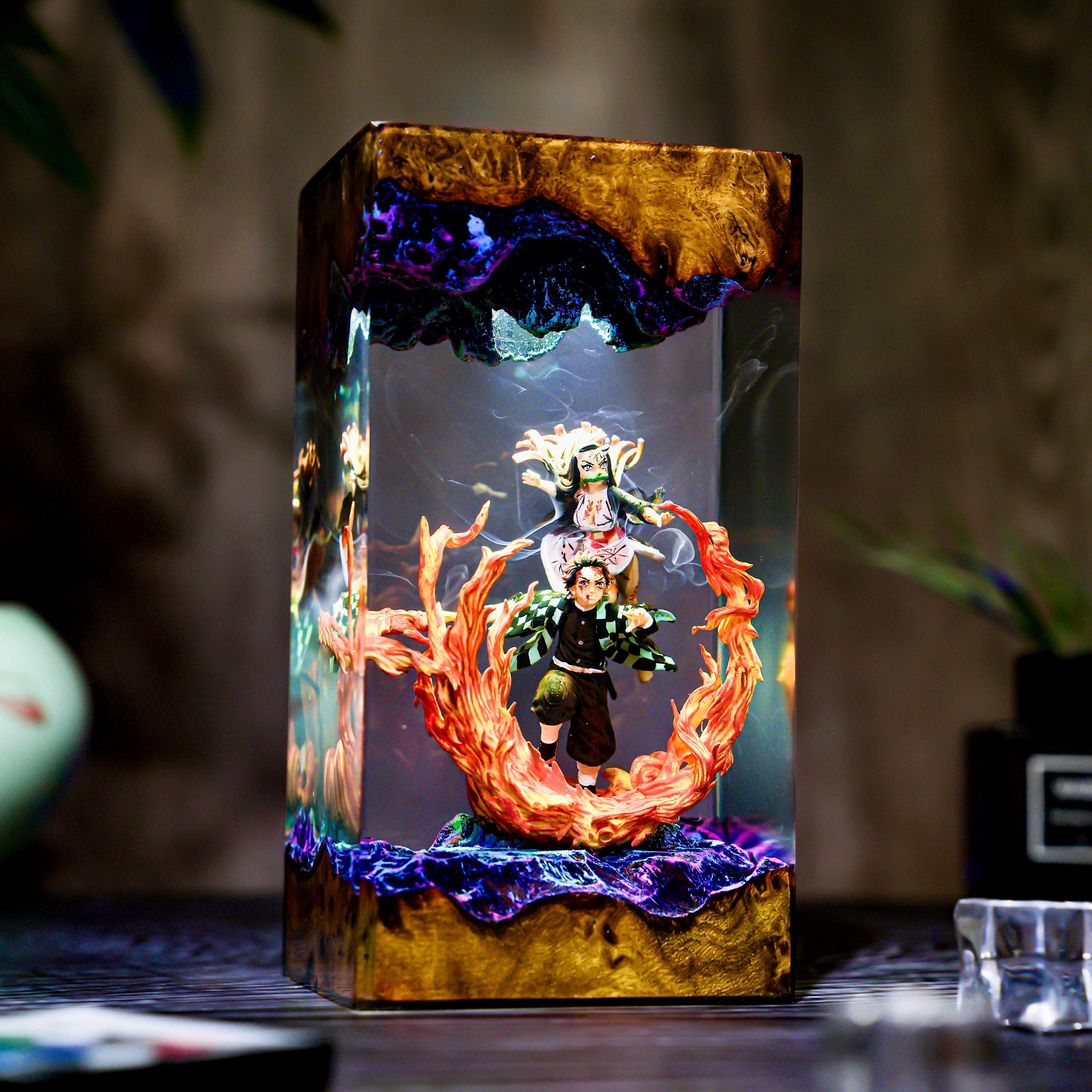 Handmade Anime Demon Hunter Resin lamp, Shadow Slayer, Tan.ziro and Ne.ruko figure, Hot Anime Model, Christmas idea gift