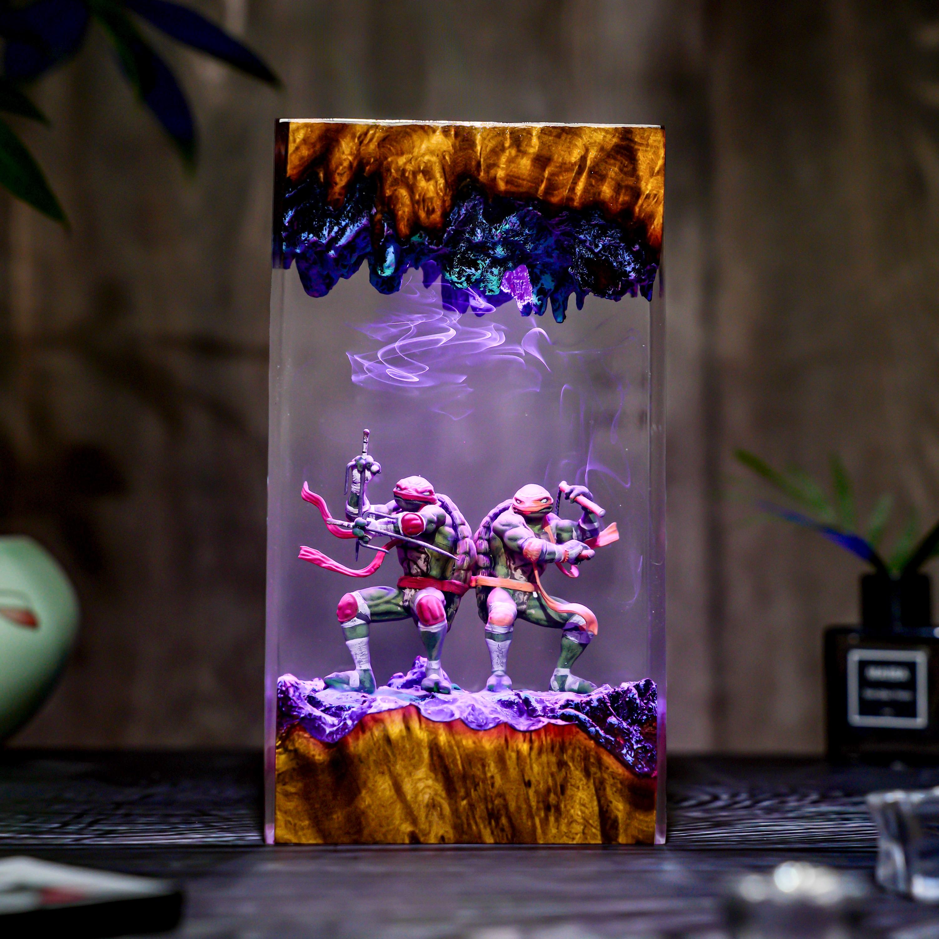 Warrior Turtle Lamp Diorama, Handmade Resin & Wood Night Light, Samurai Turtle Decor, Hero Sewer Lamp Gift, Christmas, gift for him