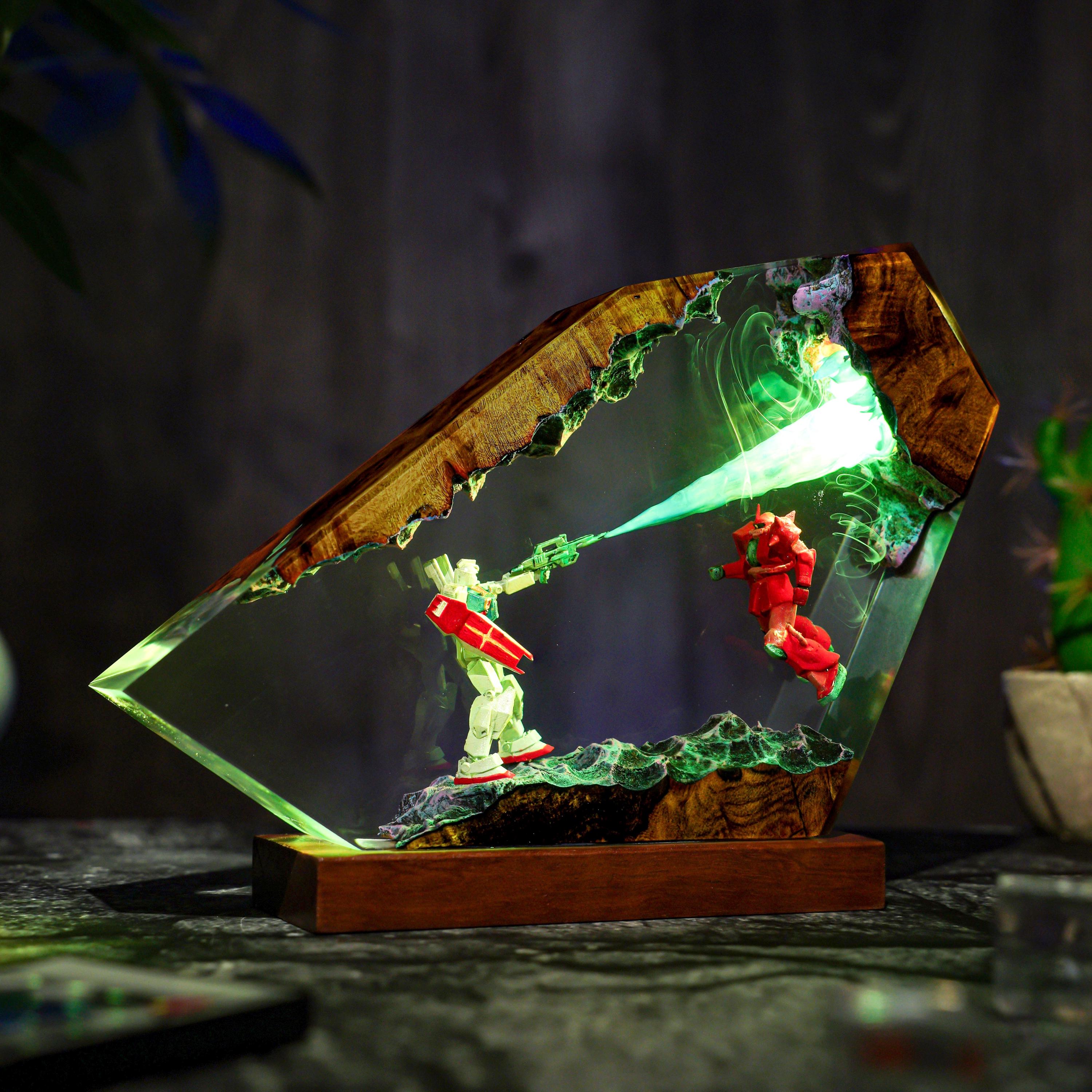 Diorama Battle Robot Lamp, Custom Gun.dam Resin, Gift for Hallowen, Gift for kids, Robot Figure, table lamp, gift for him, gamer gift