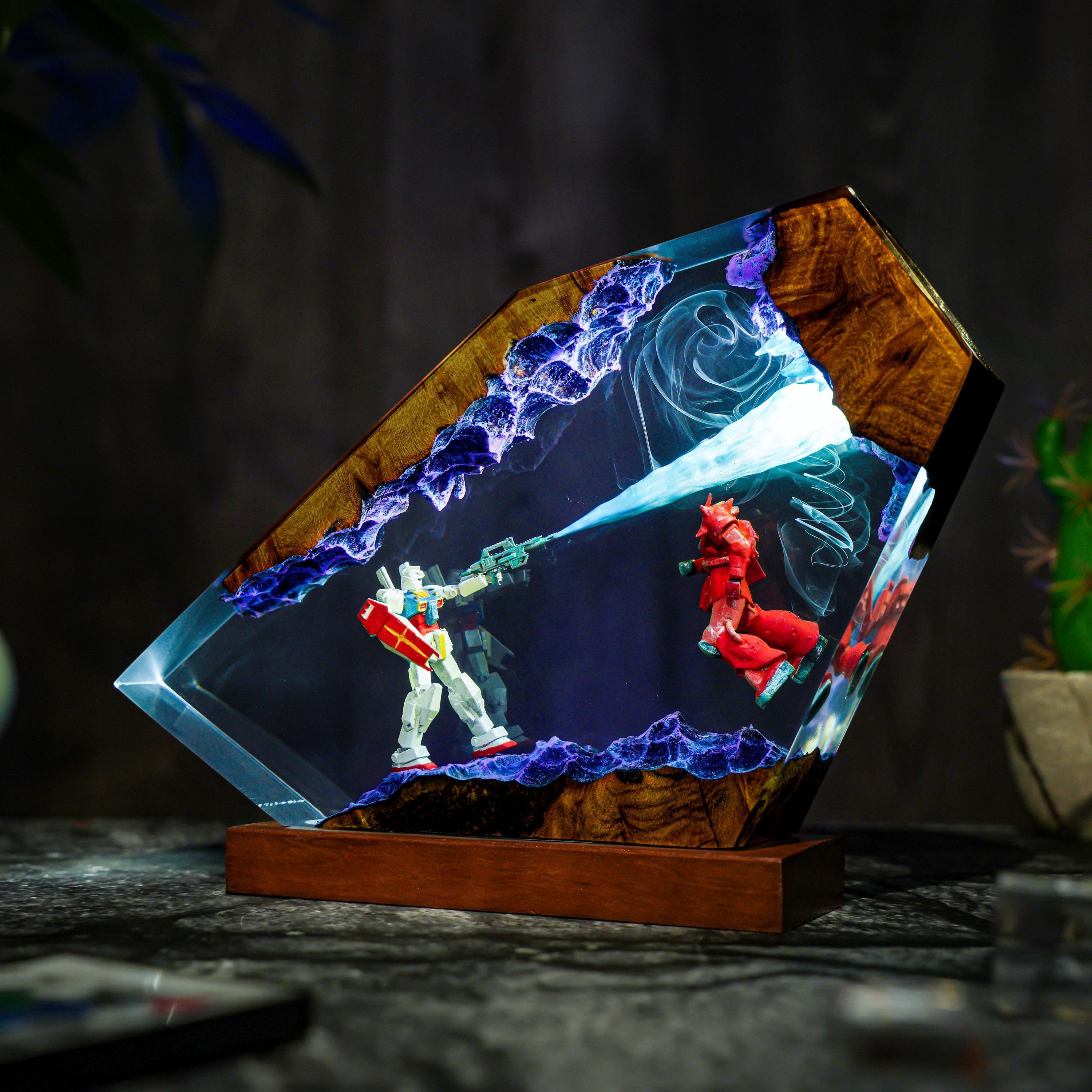 Diorama Battle Robot Lamp, Custom Gun.dam Resin, Gift for Hallowen, Gift for kids, Robot Figure, table lamp, gift for him, gamer gift