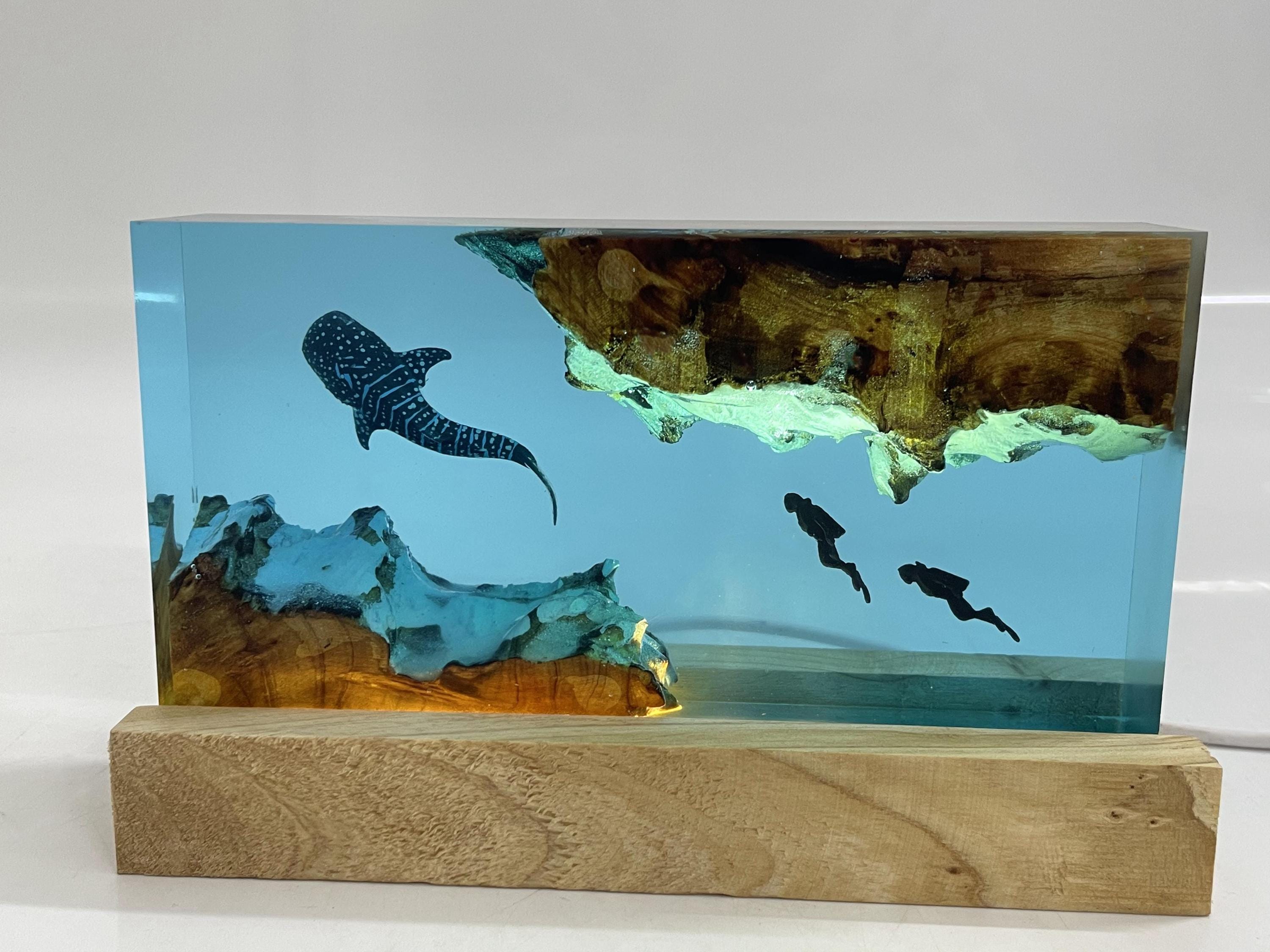 Whale Shark Cube Resin Lamp, Handmade Ornament, Diver Art Craft, ocean art, Best Friend Gift, Unique Decor, Gift for Kids