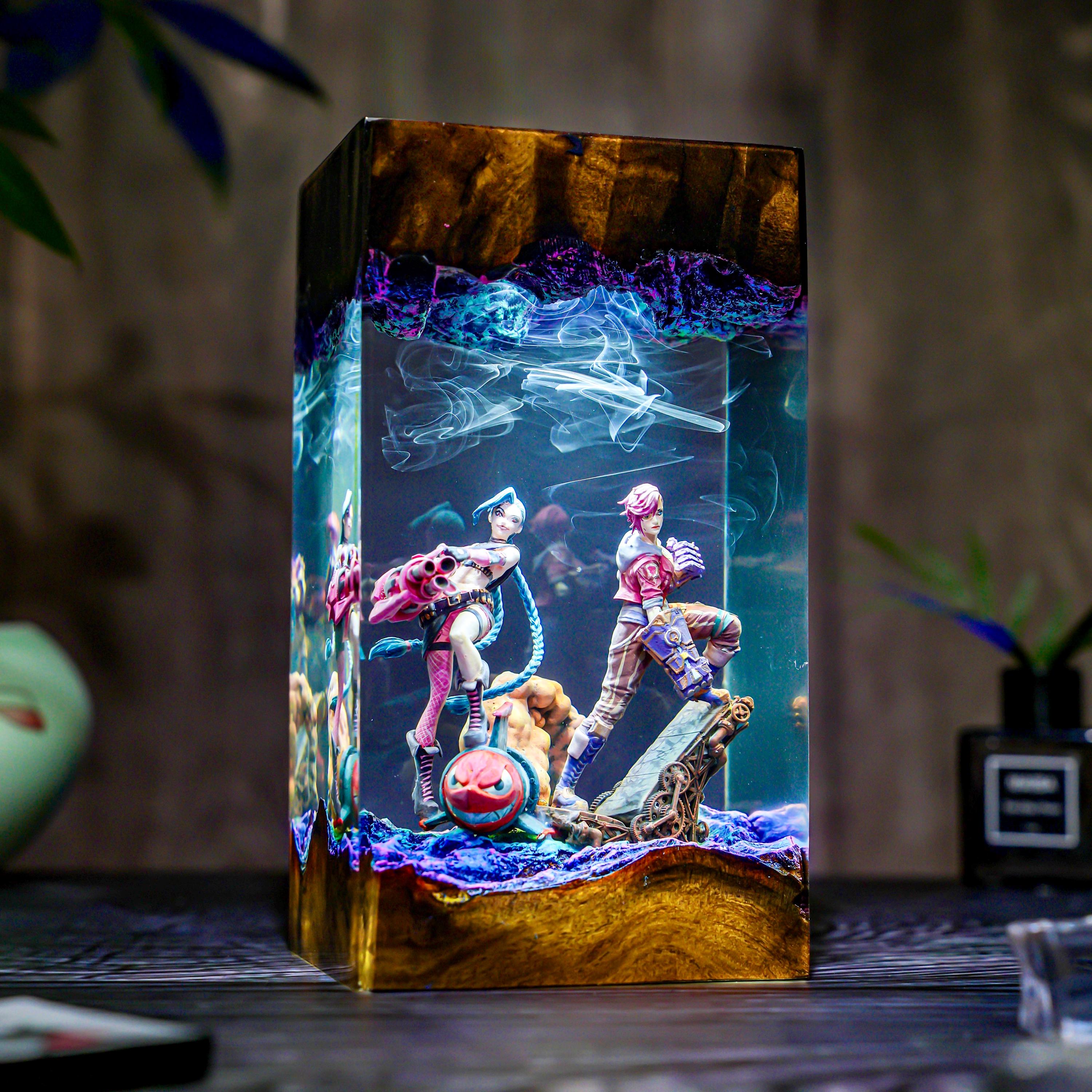 Handmade League of Heroes lamp, Game of Legends, ZinX & Vy Lamp, Resin figures, Table lamp, Gamer Gift, Fan Merchandise, Christmas gift