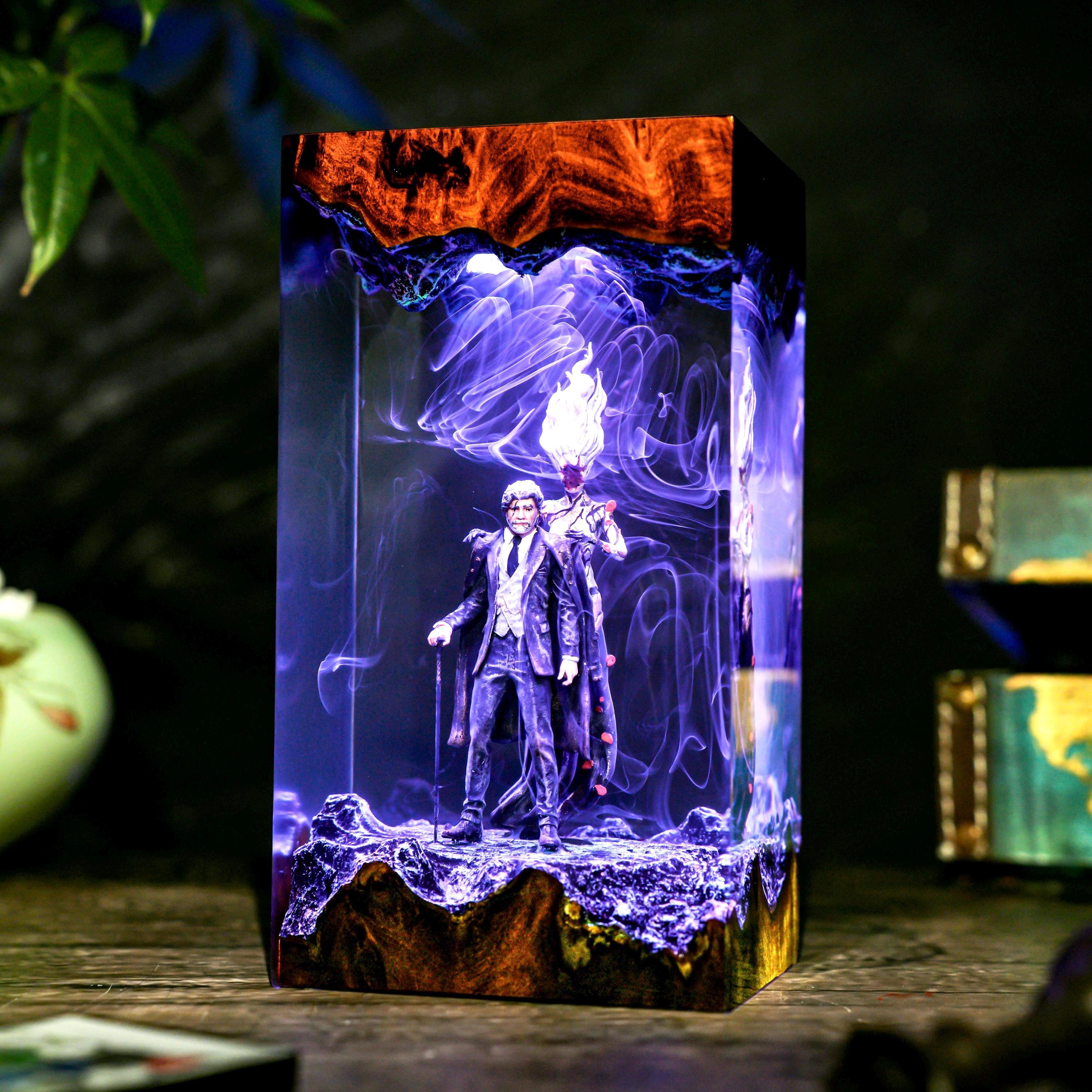 Diorama Expedition game lamp, Reloy and Paintwitch Night lamp, Handmade Resin & Wood Lamp, Xmas Gift for Gamer, Unique Light, Gamer gifts