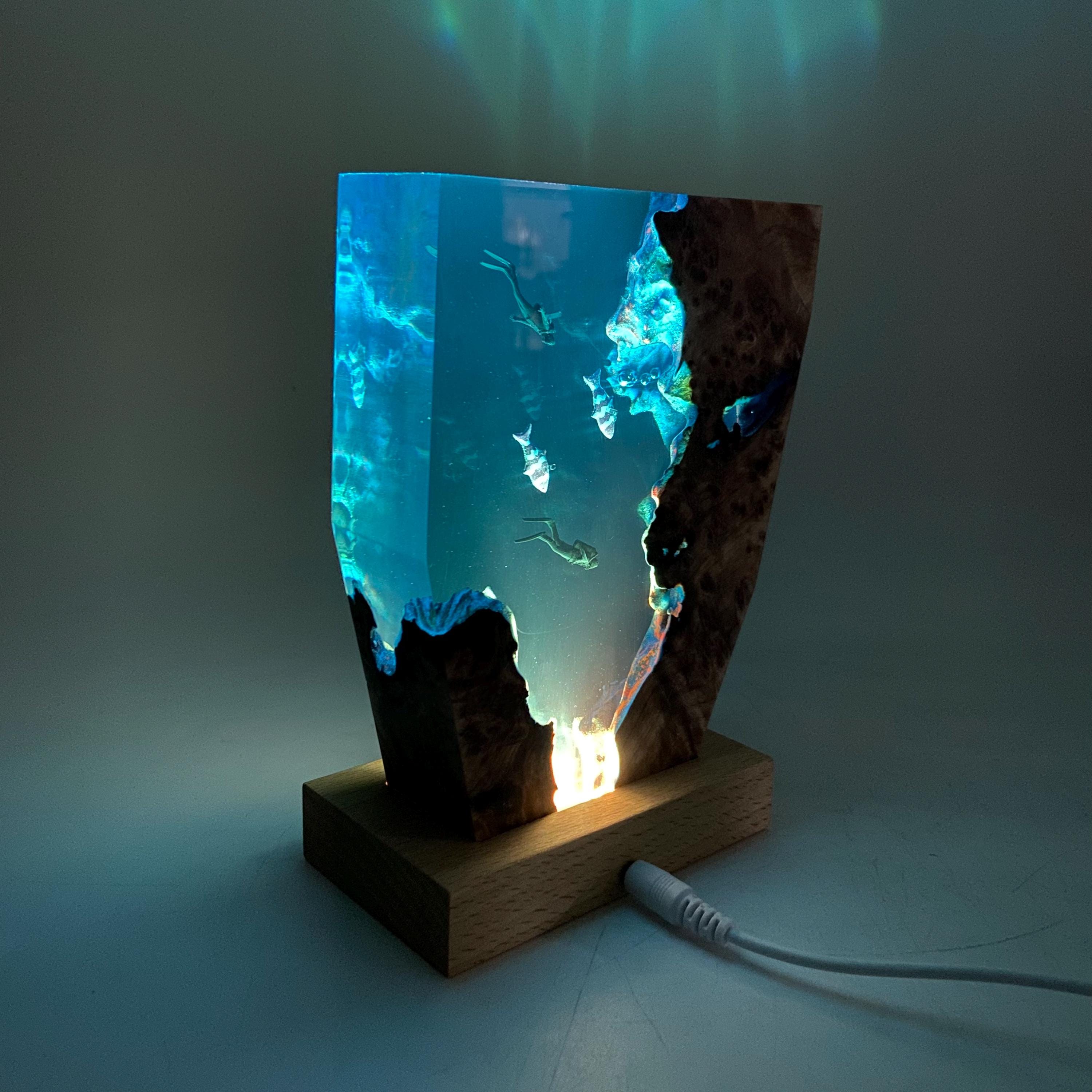 Diver's Night Light, Epoxy Resin Wooden Lamp, Scuba Diving Decor, Personalised Wooden Light, Freediving, Halloween Gift, Christmas Gift