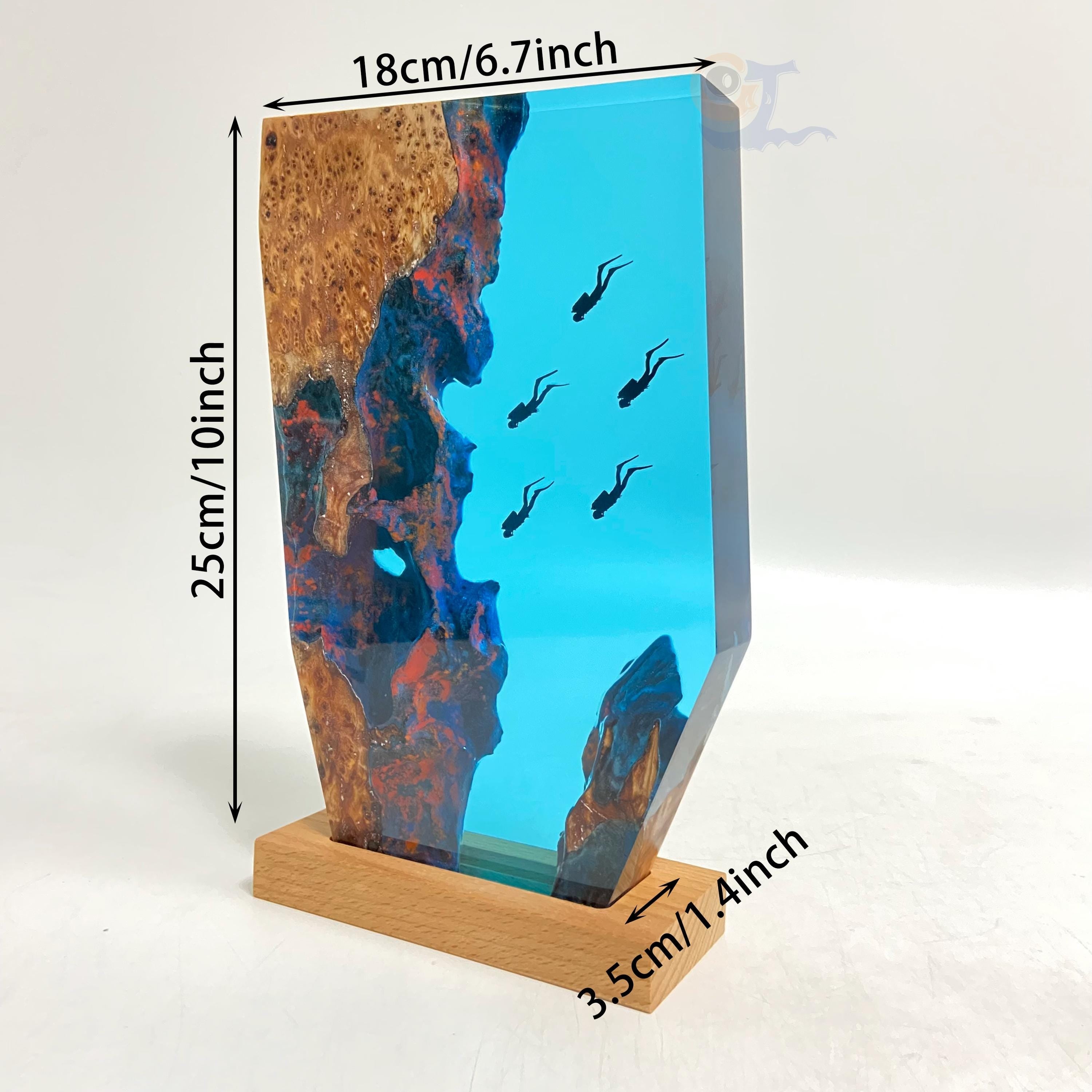 Personalized Epoxy Resin Diver Night Light, Deep Sea Wooden Lamp, Freediving, Halloween Gift, Christmas Gift