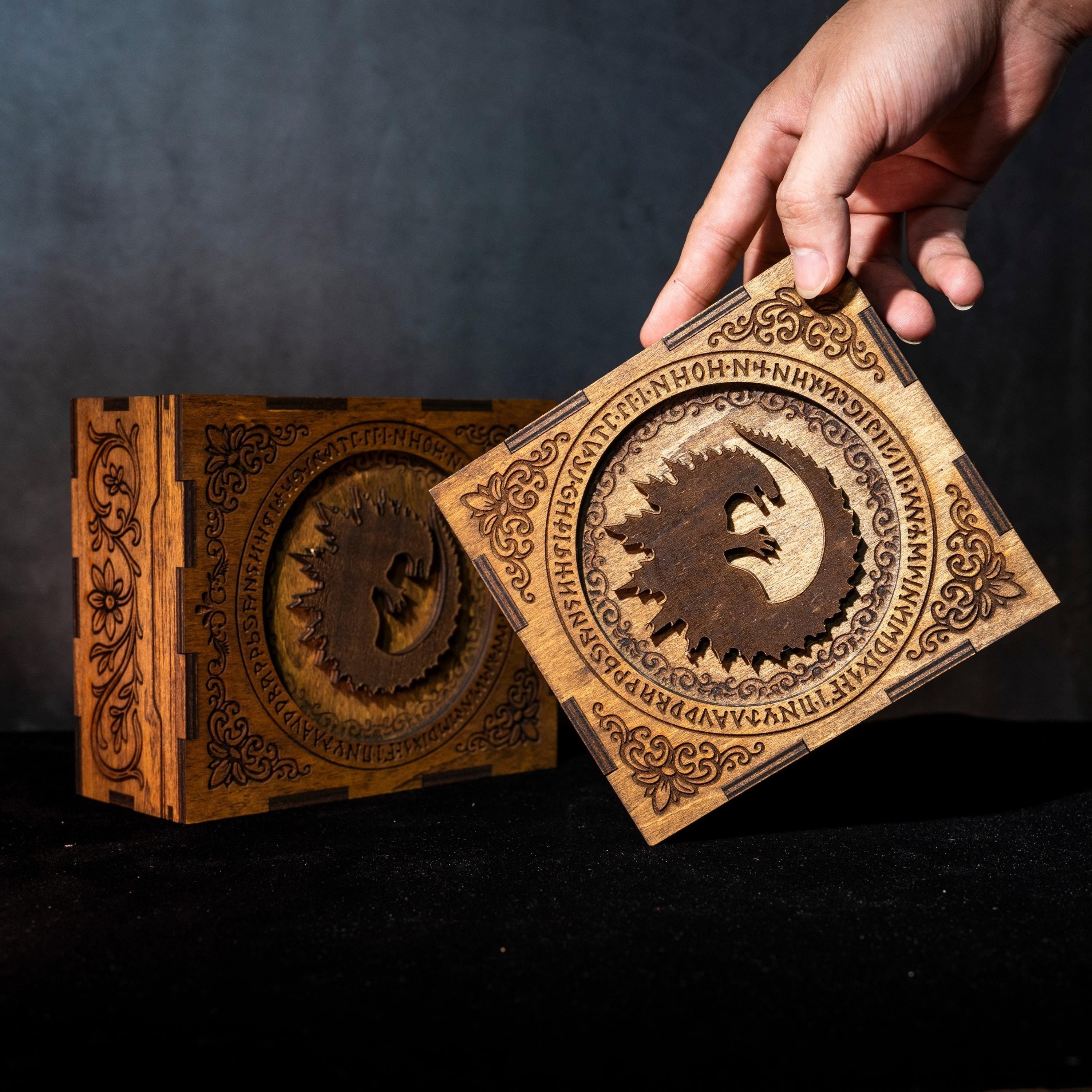 Handmade Beast Diorama Lamp – Epoxy Resin Night Light,  godzilla resin lamp, godzilla gift wooden box