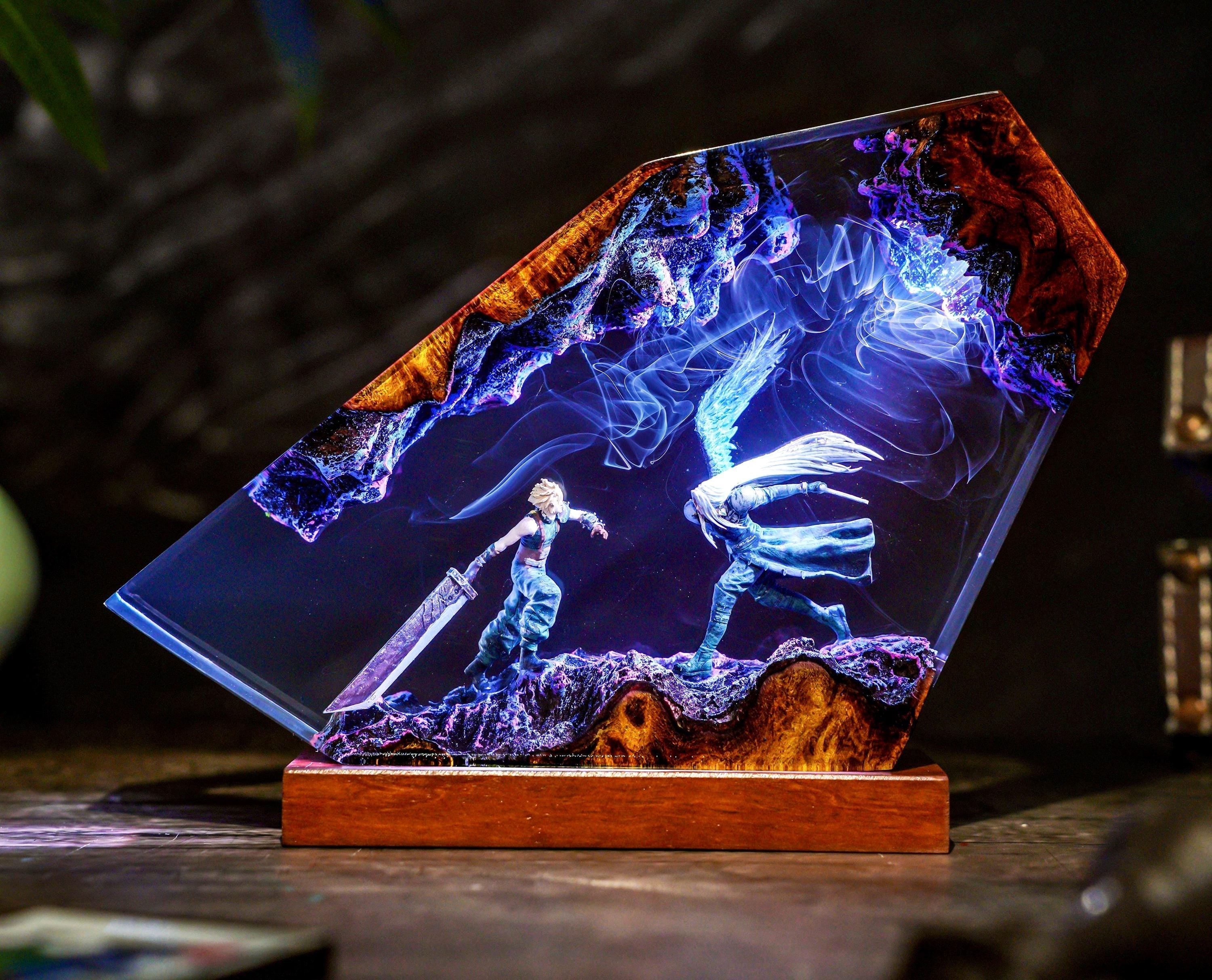 Custom Eternal Fantasy Lamp, Final Legend Art, Cloud Blade vs Sephiron Blade, video game, Gift for gamer, Gift for kids, table lamp
