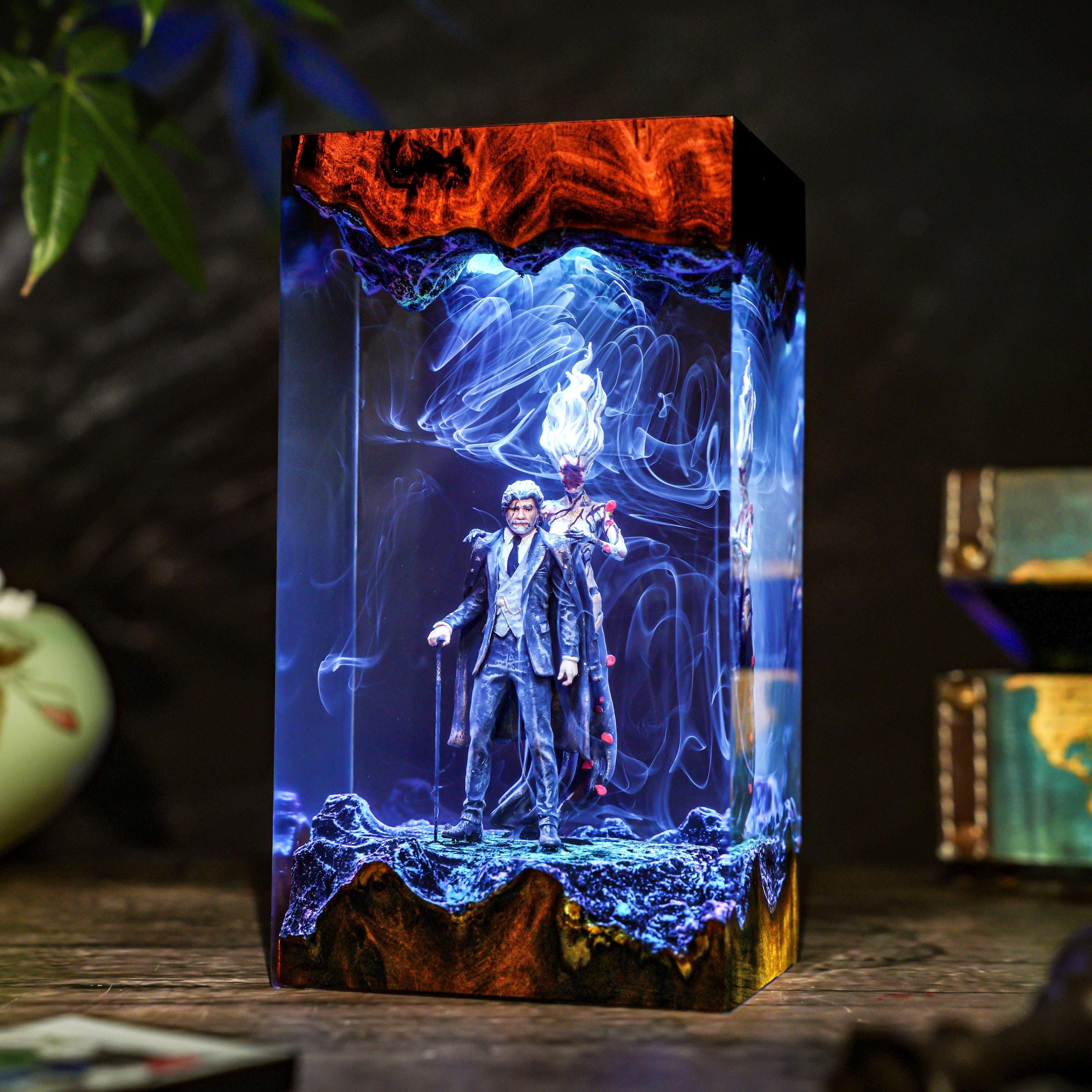 Diorama Expedition game lamp, Reloy and Paintwitch Night lamp, Handmade Resin & Wood Lamp, Xmas Gift for Gamer, Unique Light, Gamer gifts
