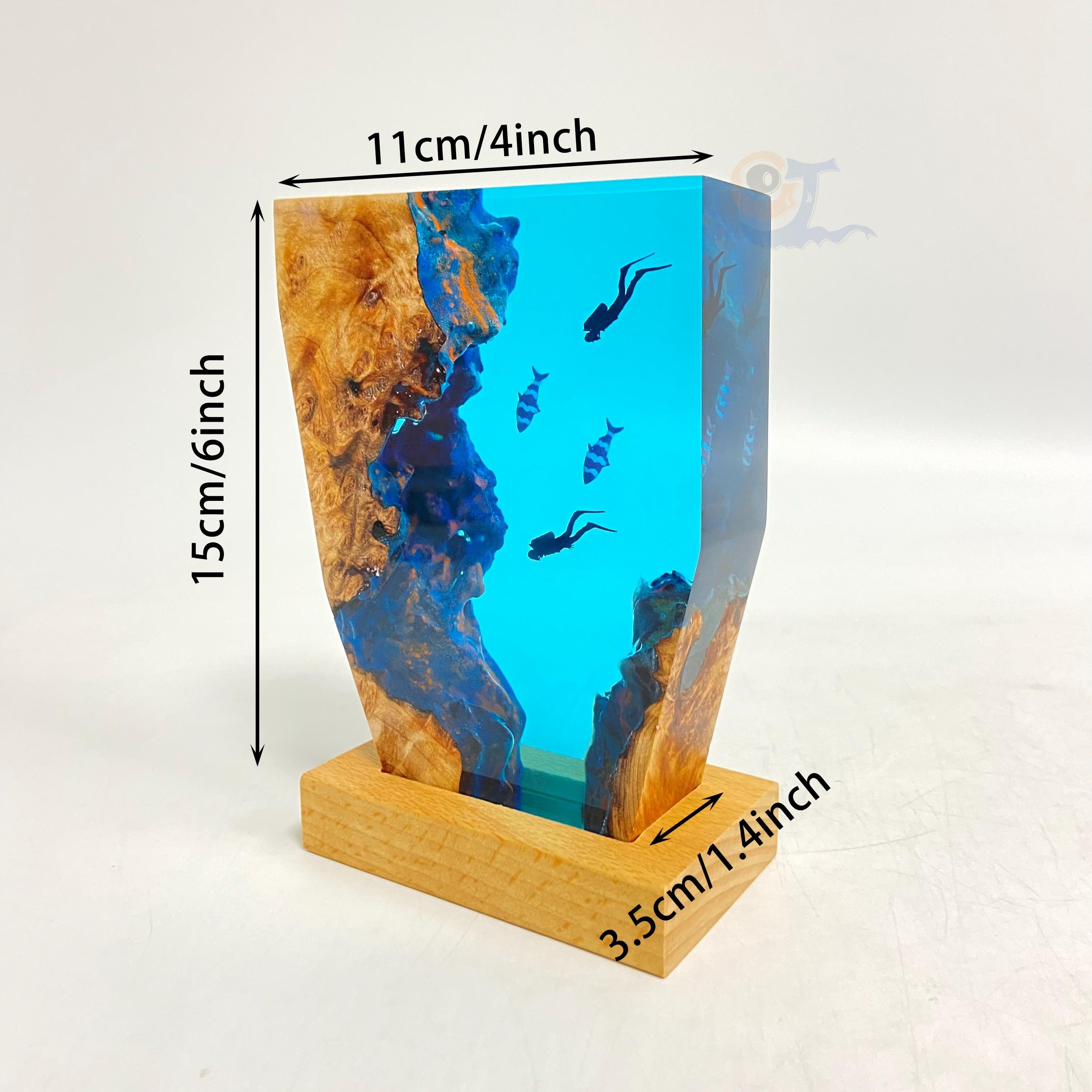 Diver's Night Light, Epoxy Resin Wooden Lamp, Scuba Diving Decor, Personalised Wooden Light, Freediving, Halloween Gift, Christmas Gift