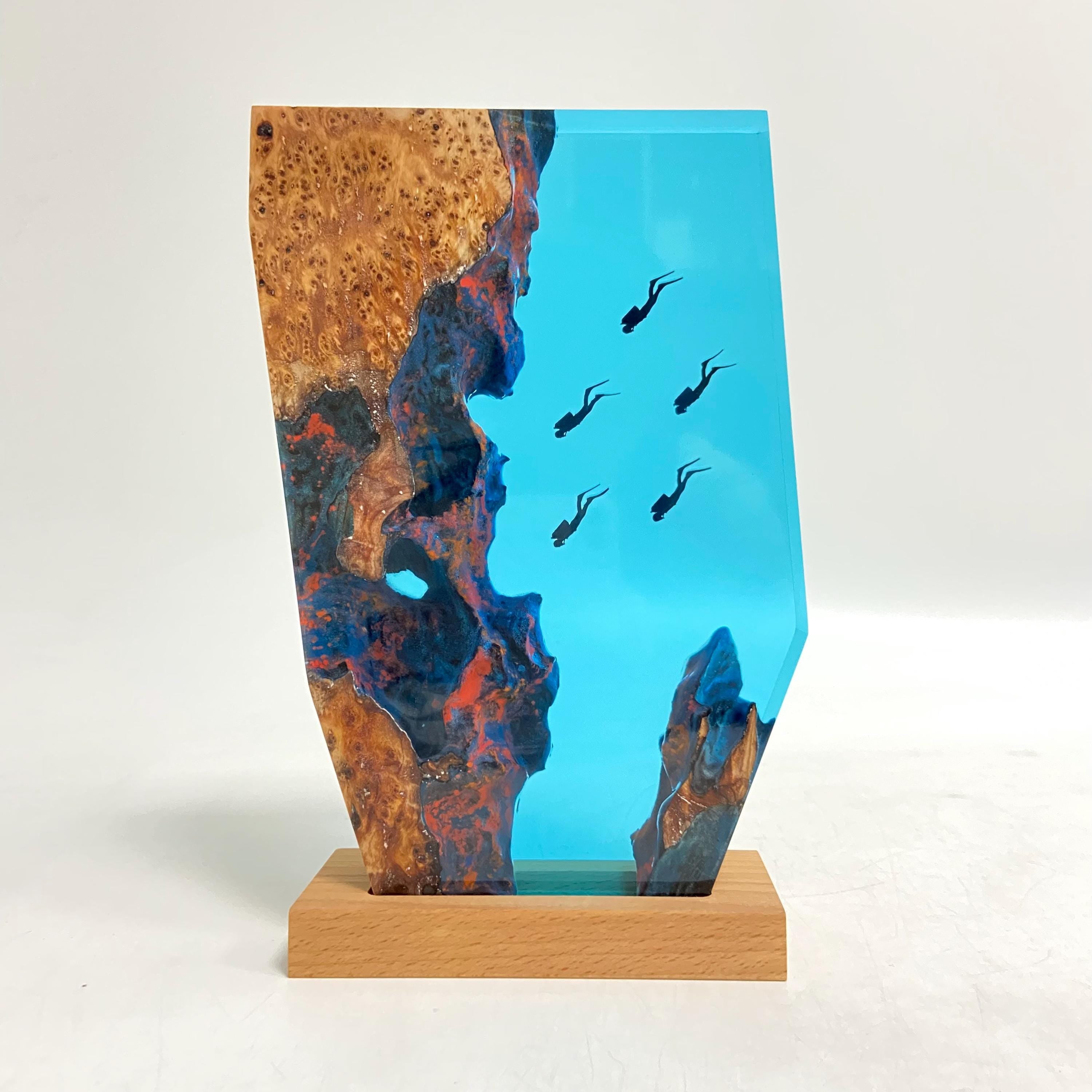 Personalized Epoxy Resin Diver Night Light, Deep Sea Wooden Lamp, Freediving, Halloween Gift, Christmas Gift