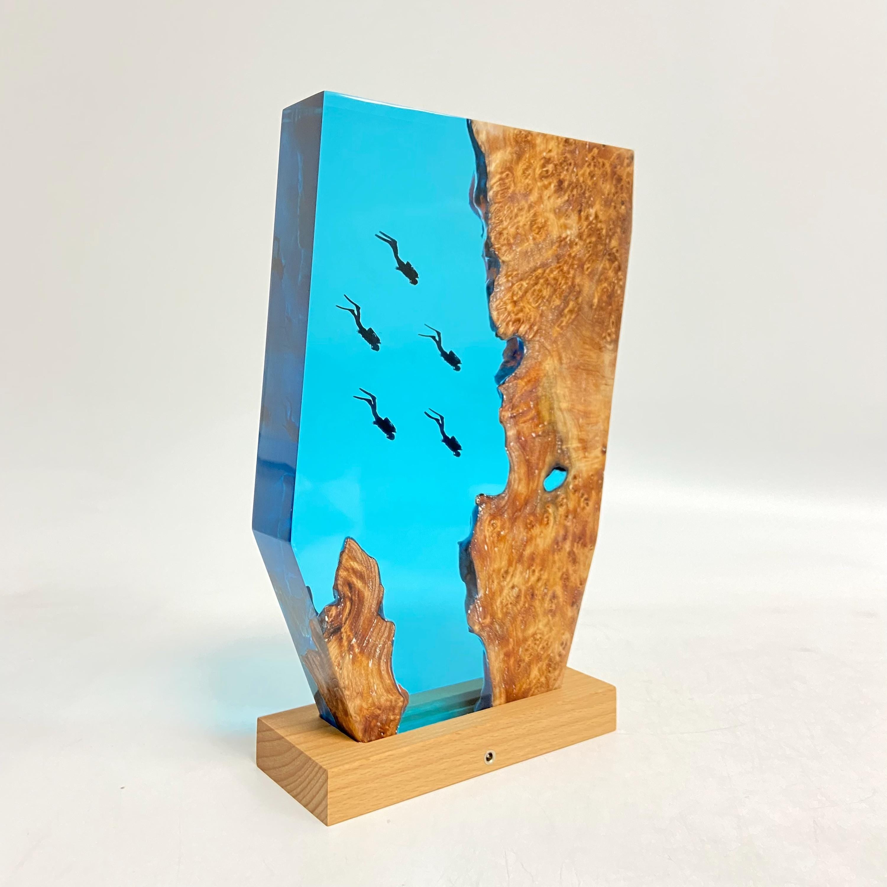 Personalized Epoxy Resin Diver Night Light, Deep Sea Wooden Lamp, Freediving, Halloween Gift, Christmas Gift
