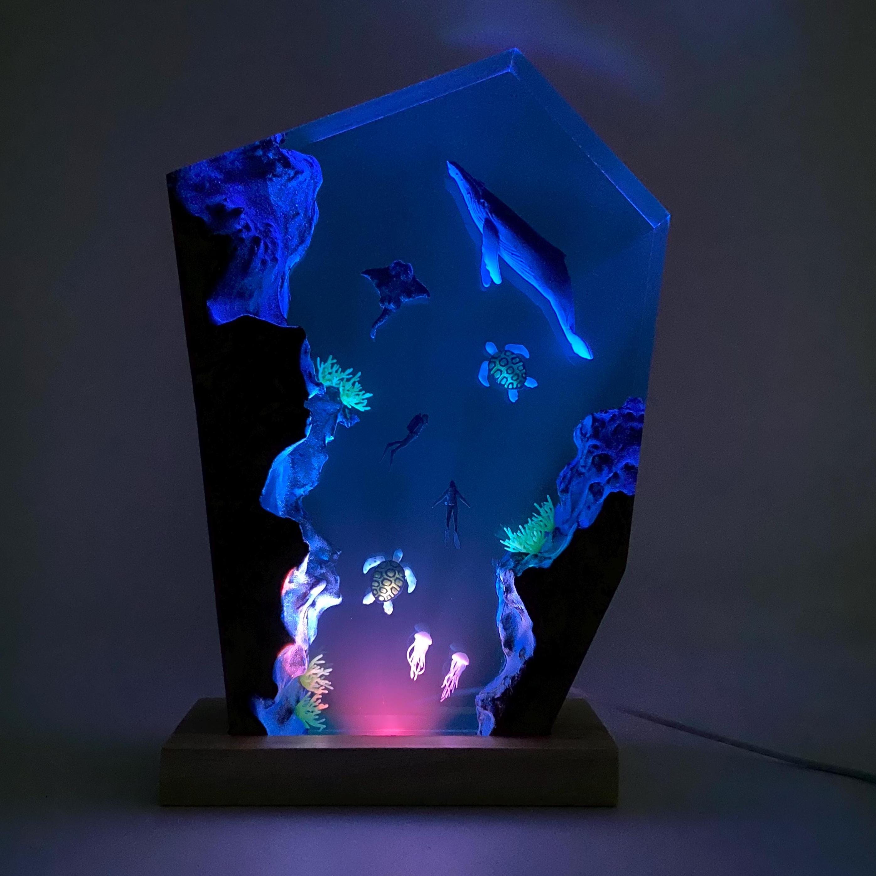 Ocean Resin Night Light, Unique Home Decoration, Gift For Her, Christmas Gift, Gift For Friend, Humpback Whale, Manta Ray