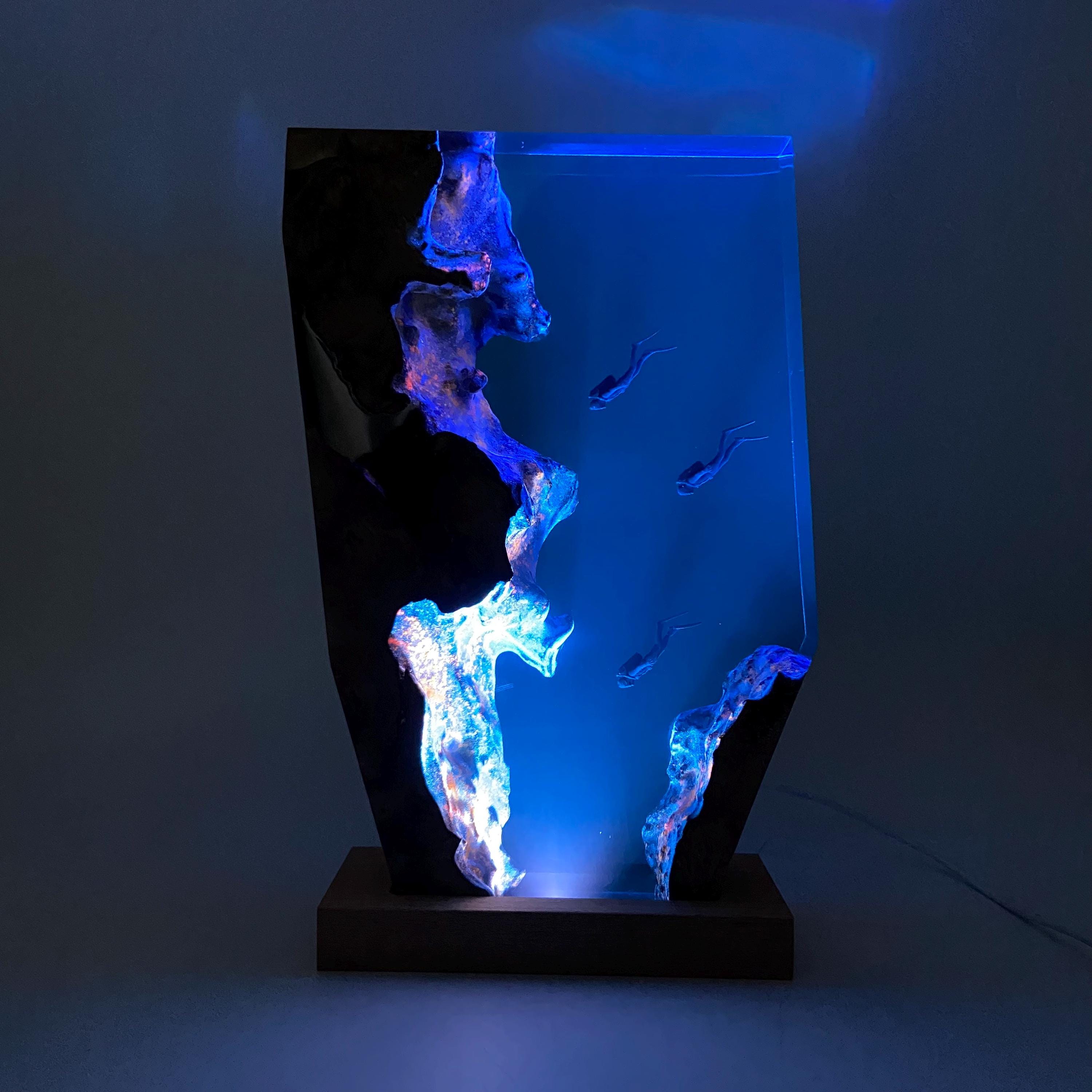 Personalized Diver Night Light, Epoxy Wooden Deep Sea Lamp, Personalised Epoxy Wooden Light, Freediving, Halloween Gift, Christmas Gift