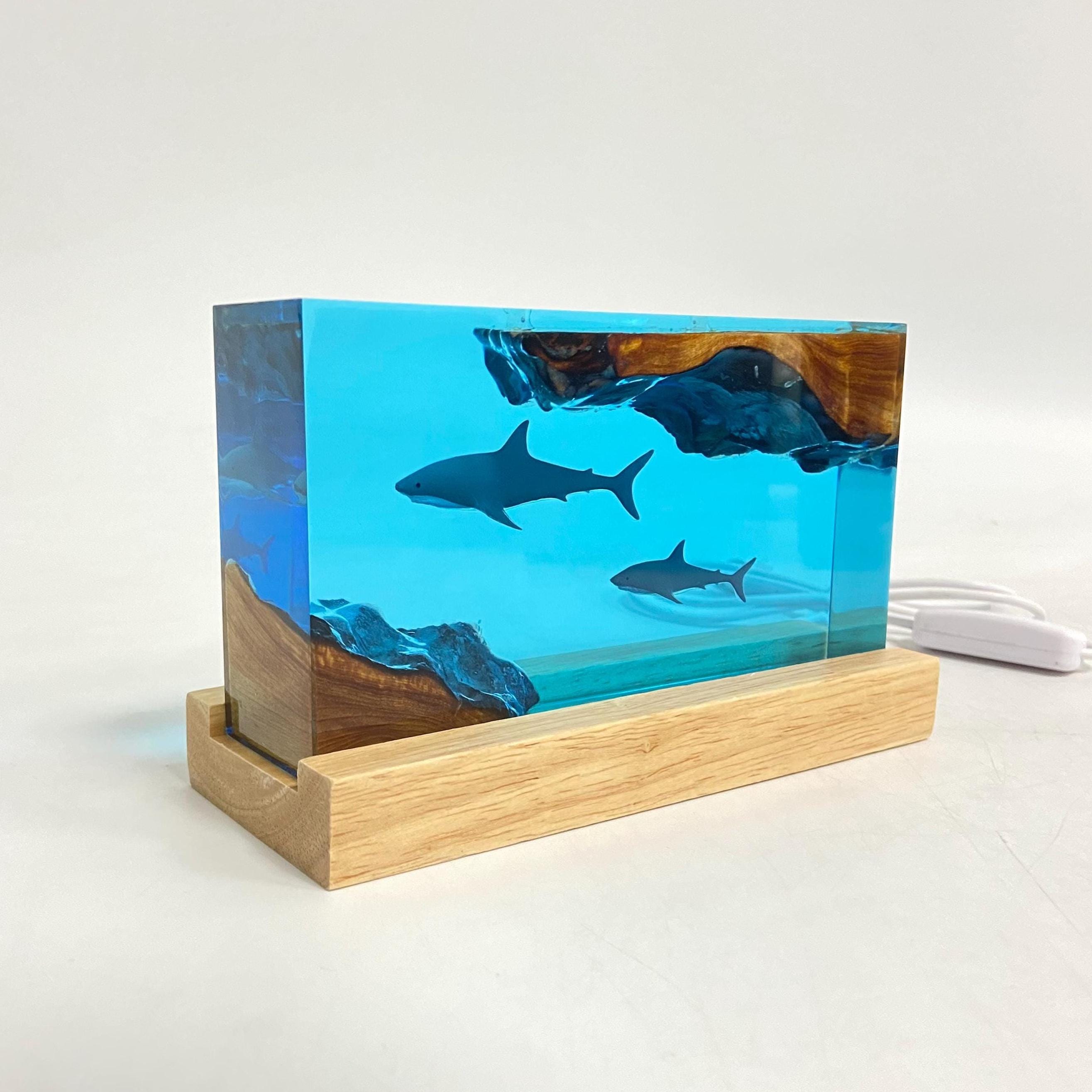 Shark Cube Resin Lamp, Home Decor, Personalized Gifts, Halloween Gifts, Handmade Gifts for Kids, Christmas Gifts