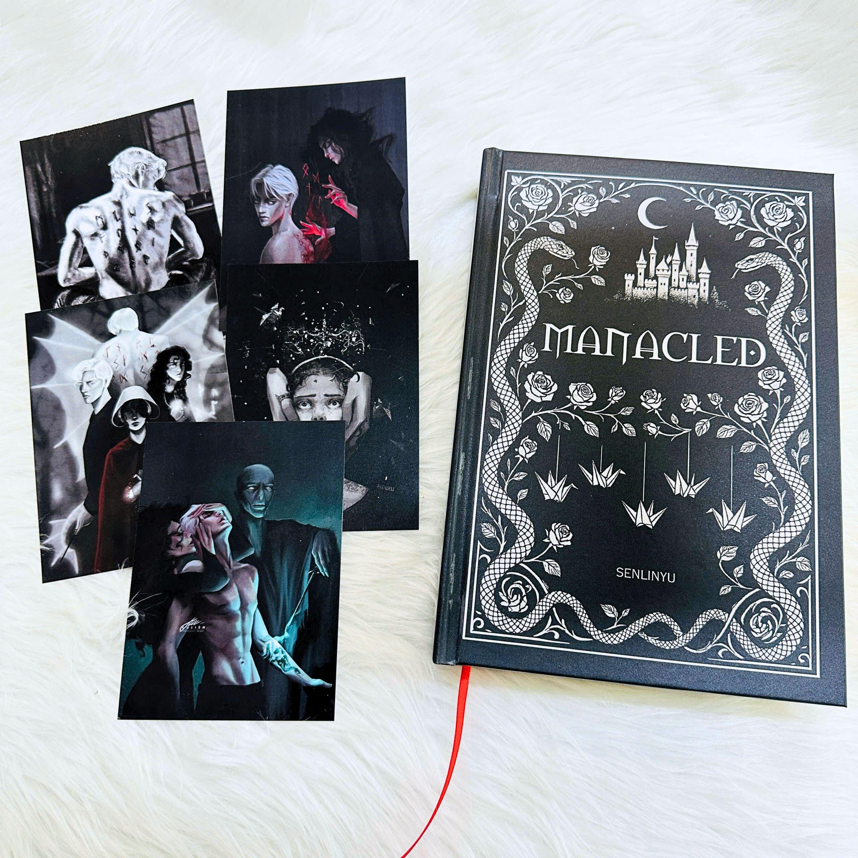 Manacled Illustrated Hardcover Book – Collector Edition Novel | Handmade Rebound Dark Romance | Art Prints & Bookmark Set