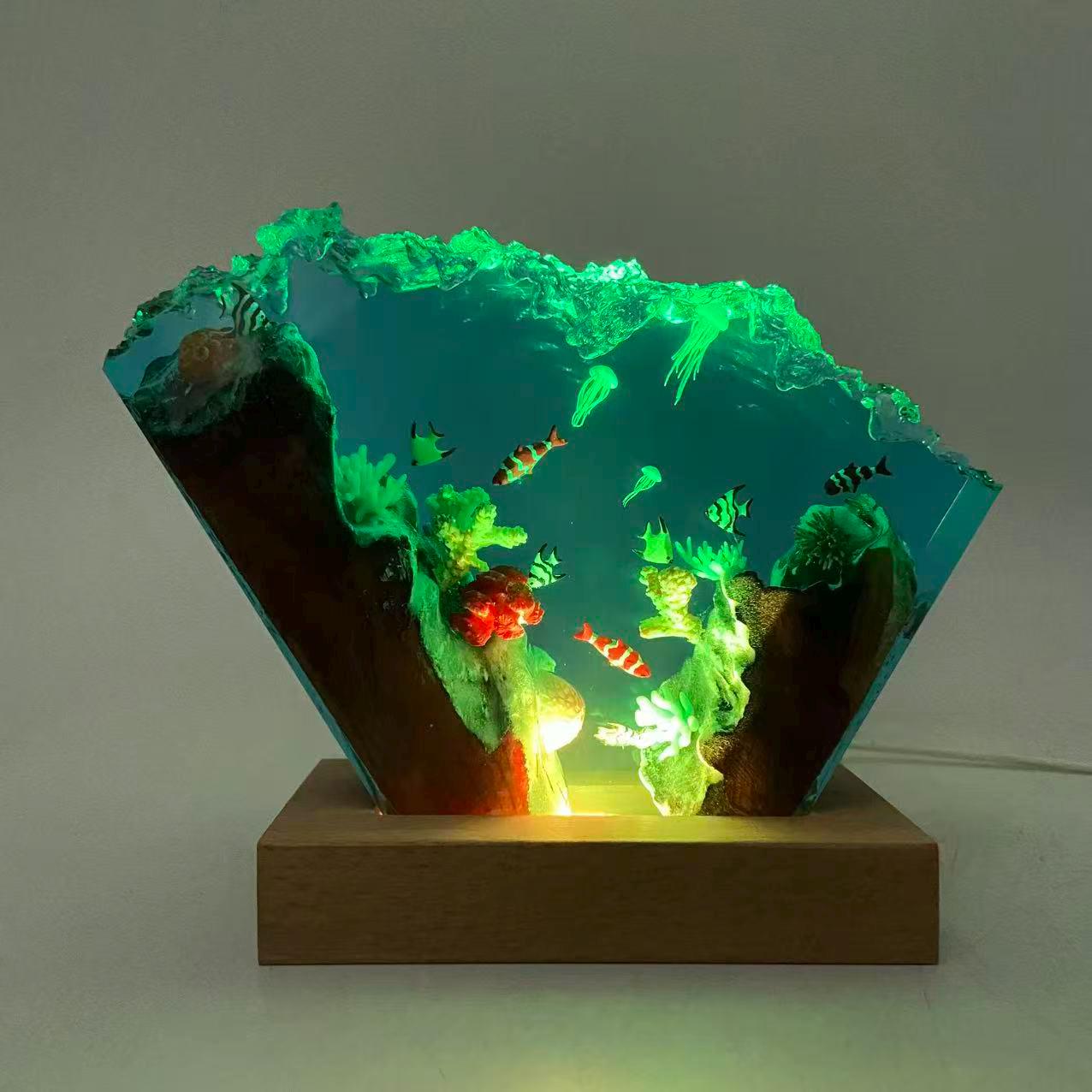 Ocean Resin Lamp, Tropical Fish Scene, Wooden Led Lamp Base, Perfect As A Gift For Friends, Gift For Mom, Halloween Gift