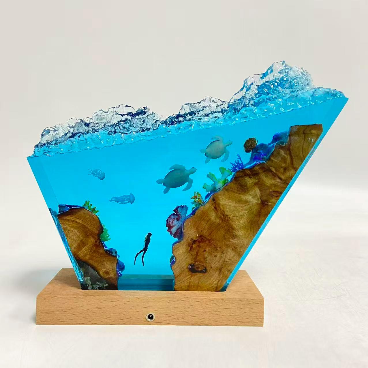 Ocean Scene Resin Night Light, Turtles, Jellyfish, Personalized Decoration For Divers, Gift For Best Friend, Gift For Mom